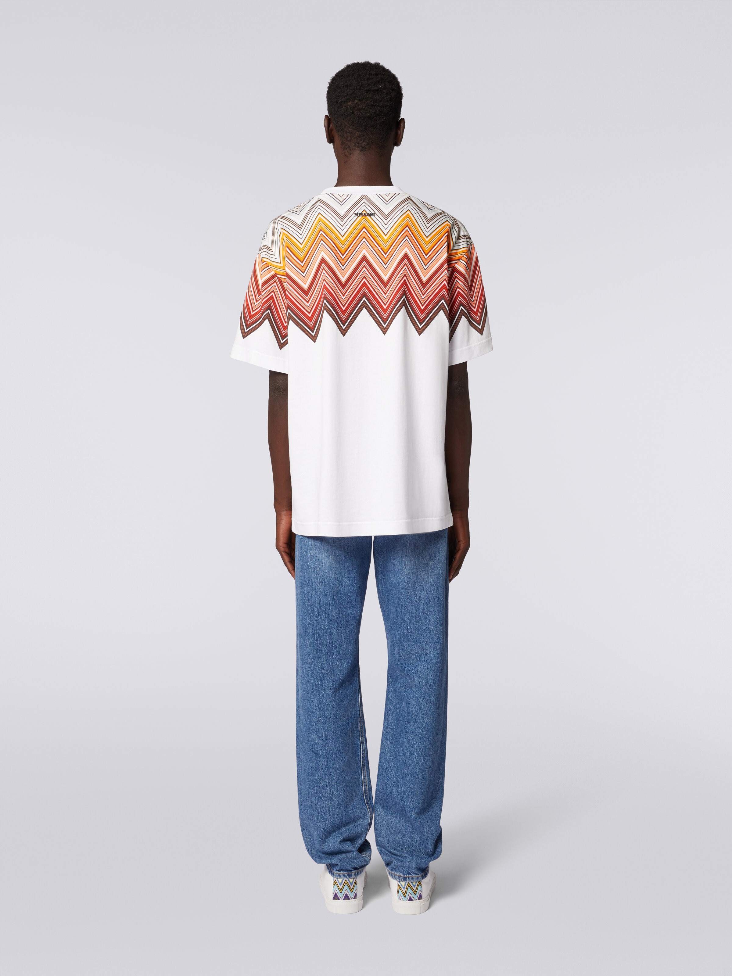 Oversized T-shirt in cotton with large zigzag print, Multicoloured  - 3