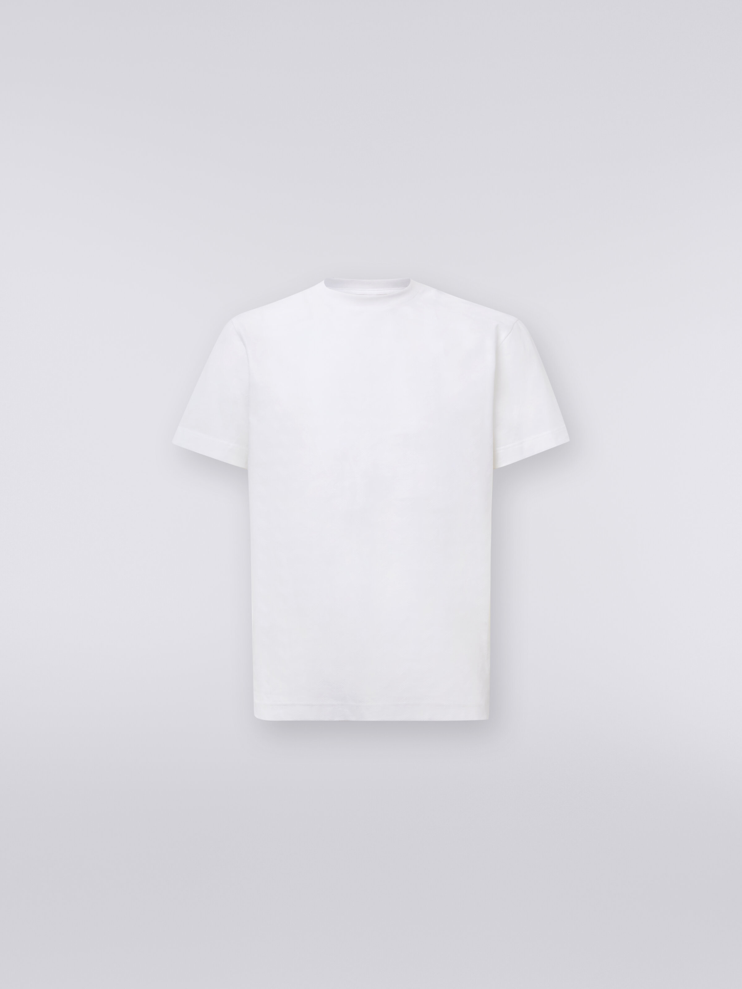 Kurzärmeliges Baumwoll-T-Shirt mit Zickzackmuster, Weiß  - 0