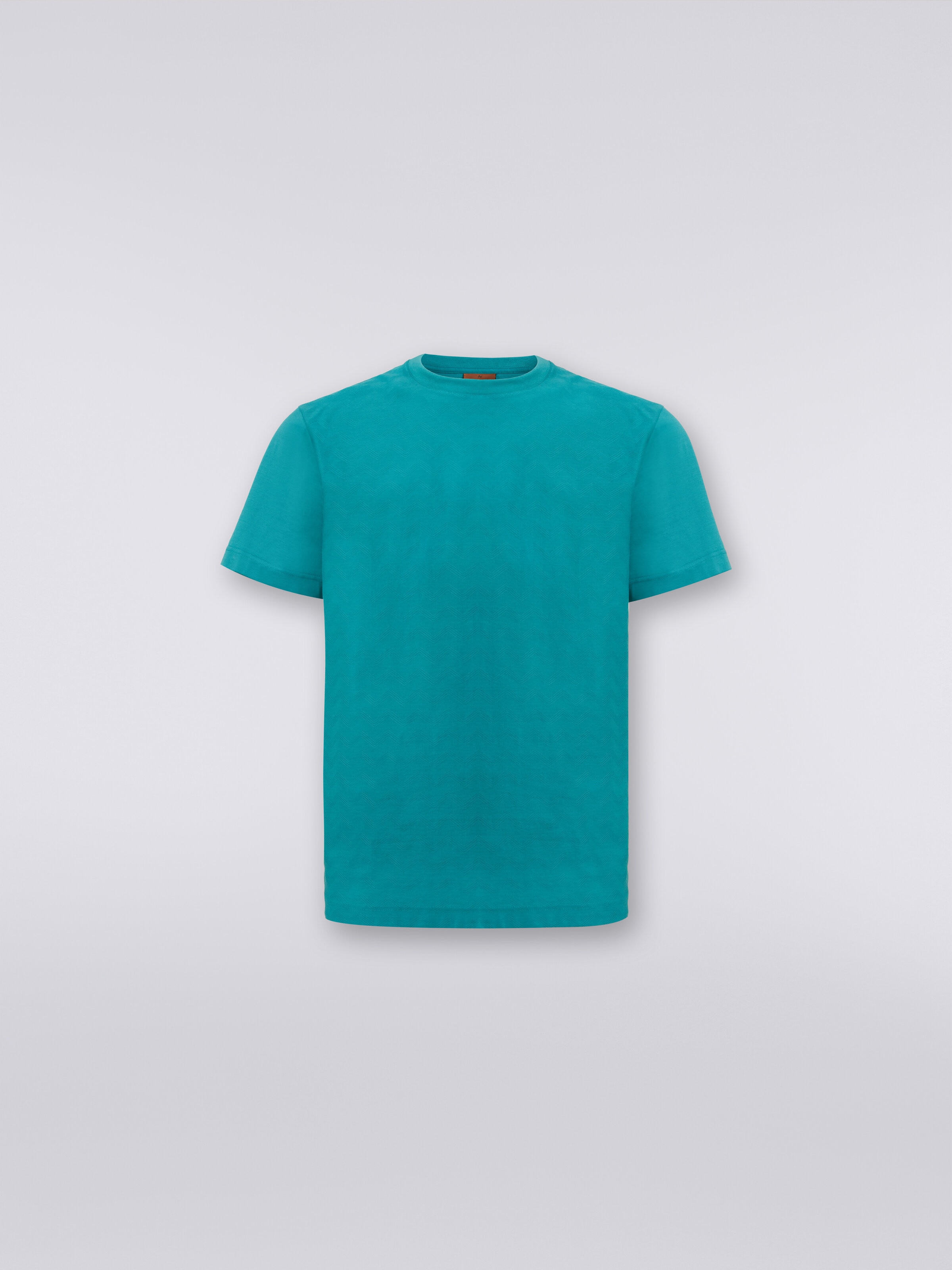 Kurzärmeliges Baumwoll-T-Shirt mit Zickzackmuster, Grün  - 0