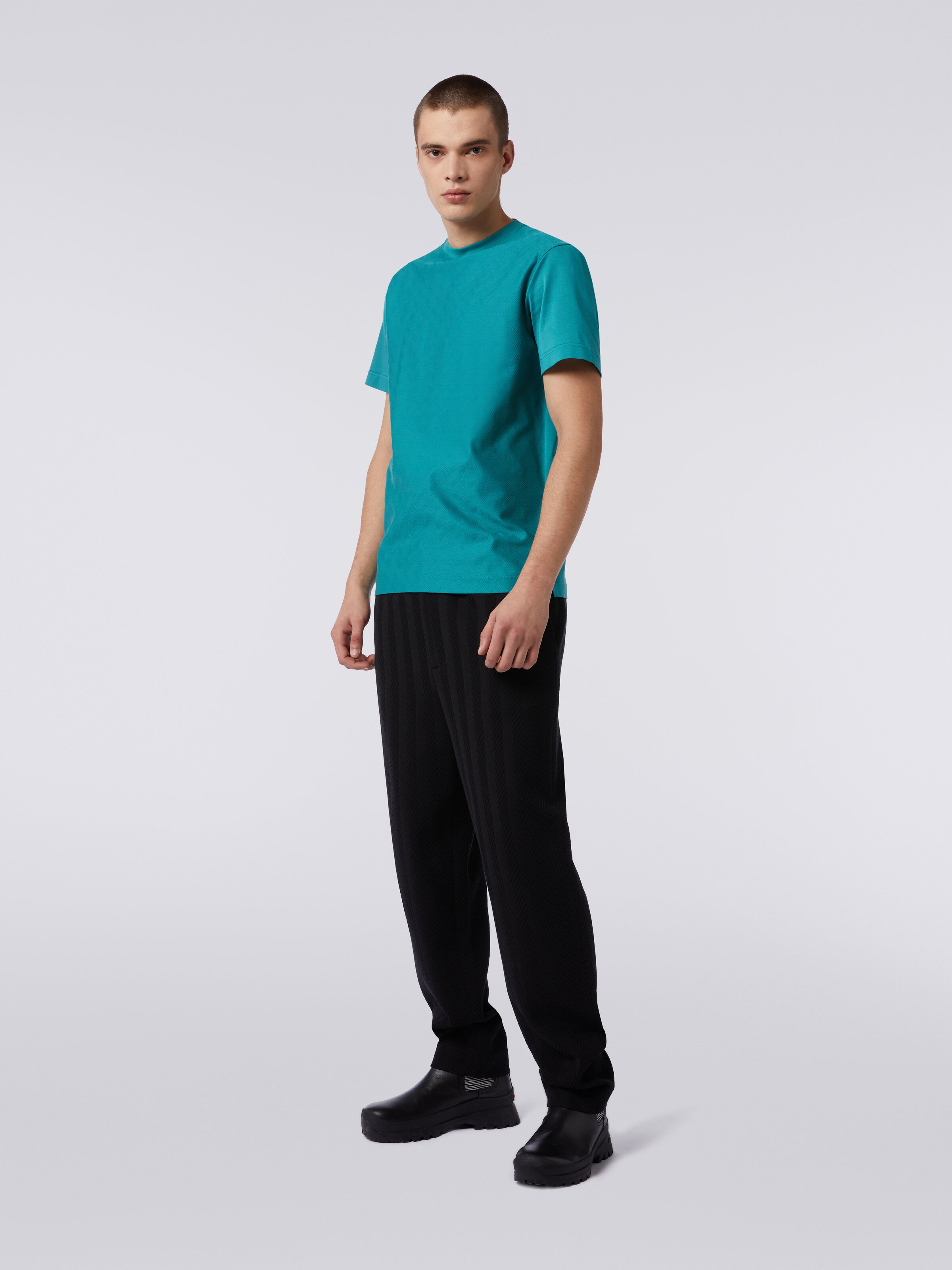 Kurzärmeliges Baumwoll-T-Shirt mit Zickzackmuster, Grün  - 2