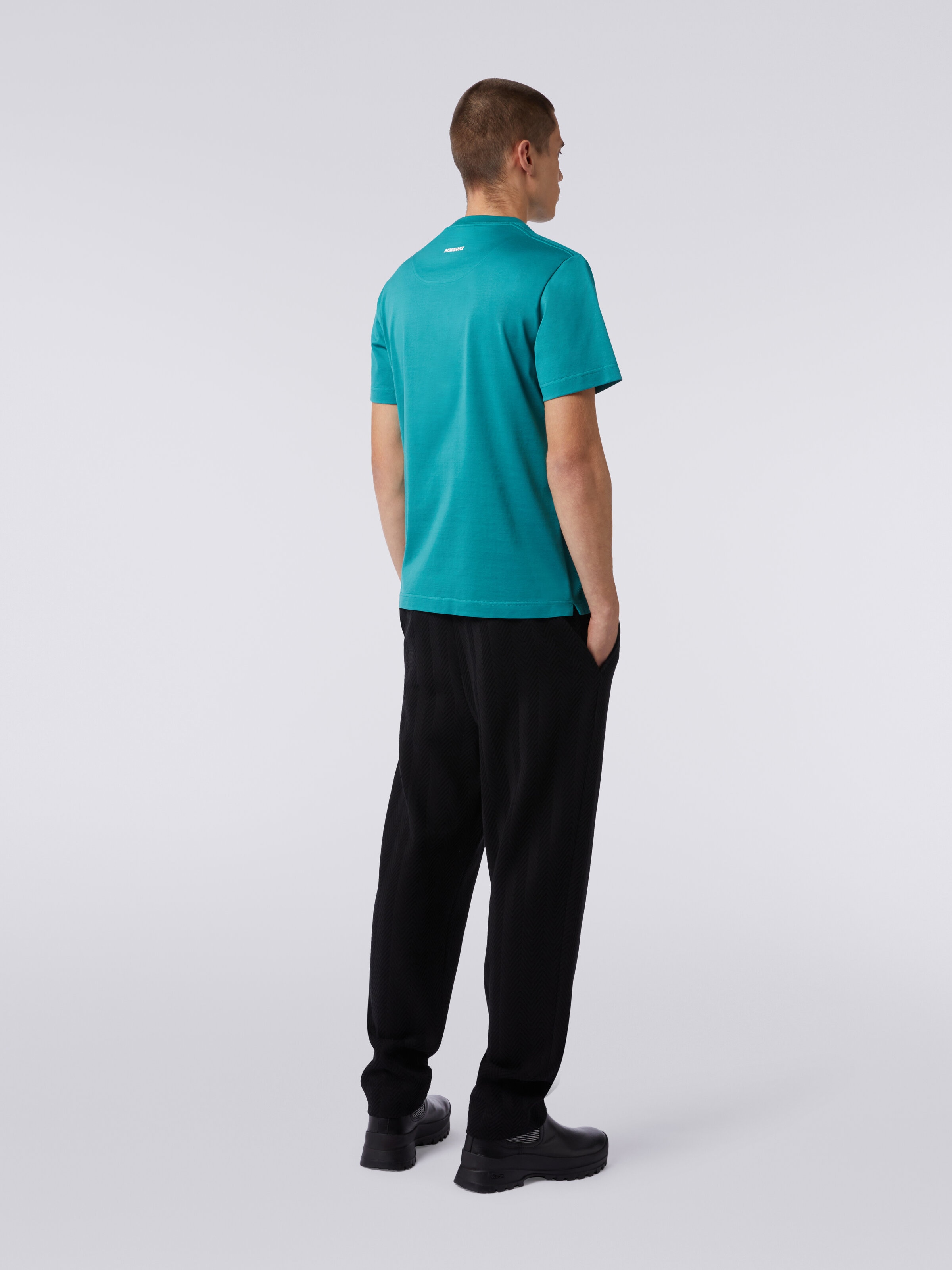 Kurzärmeliges Baumwoll-T-Shirt mit Zickzackmuster, Grün  - 3