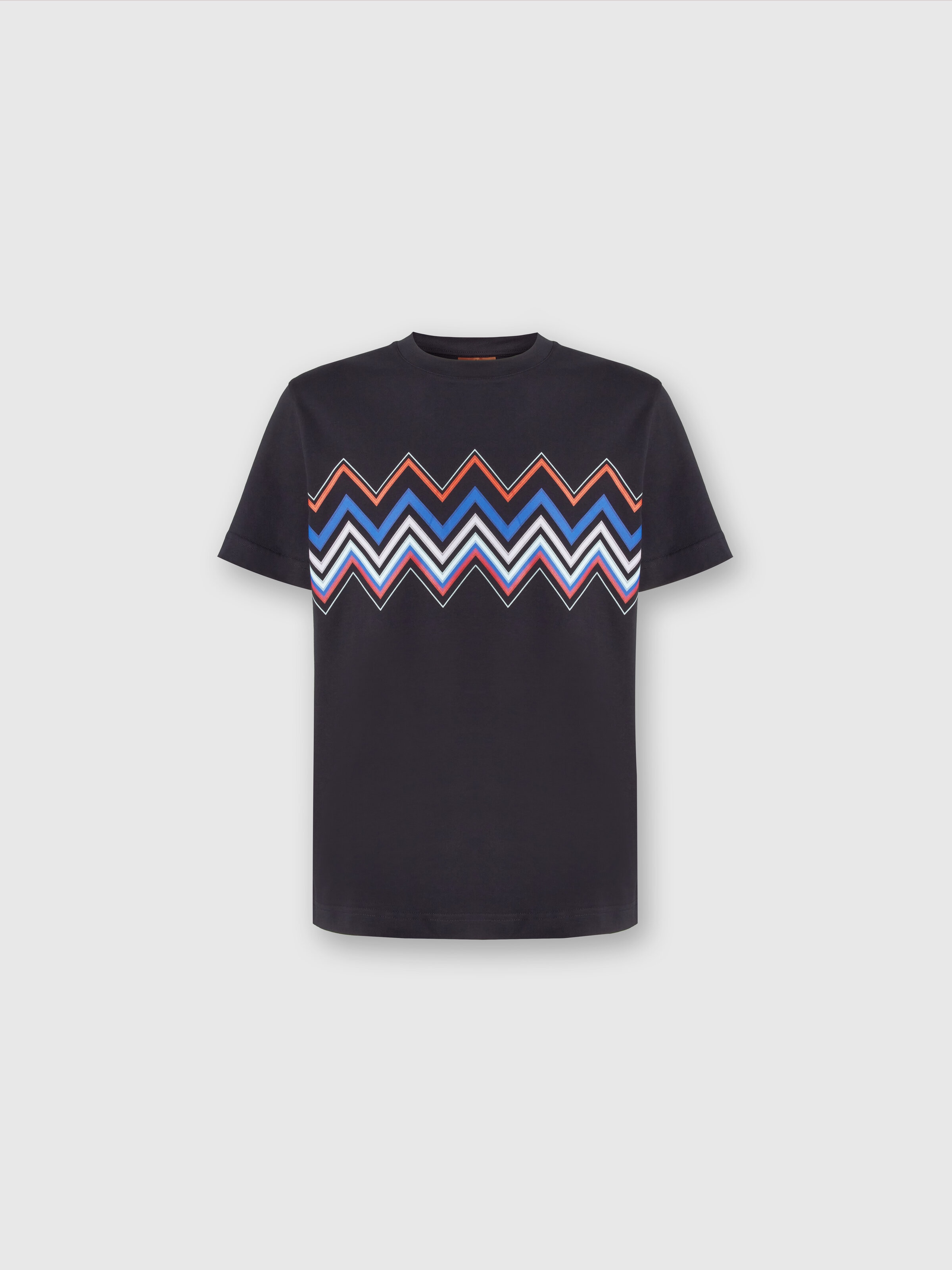 Kurzärmeliges Baumwoll-T-Shirt mit Zickzack-Print, Mehrfarbig  - 0