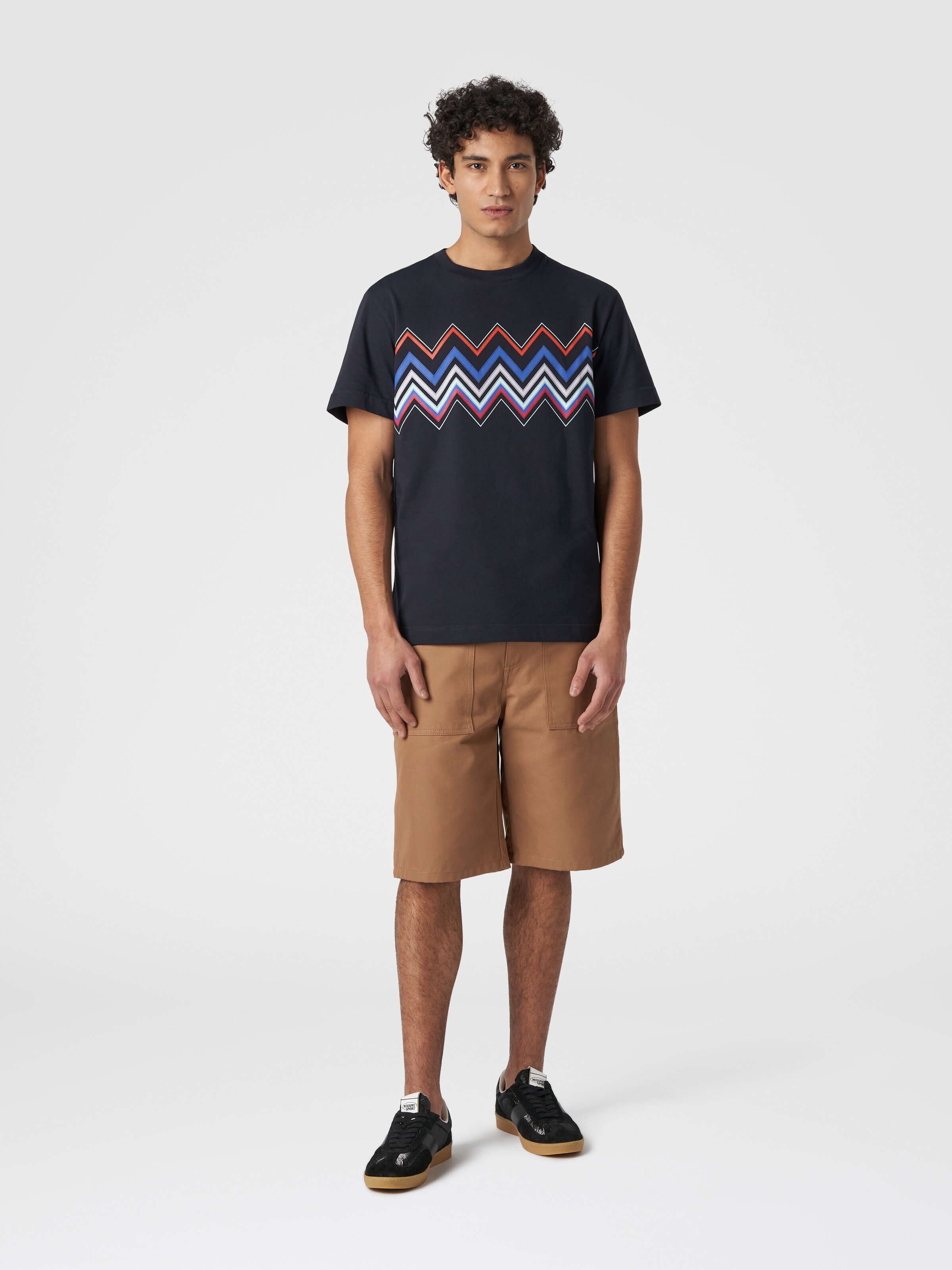 Camiseta de manga corta de algodón con estampado zigzag, Multicolor  - 1