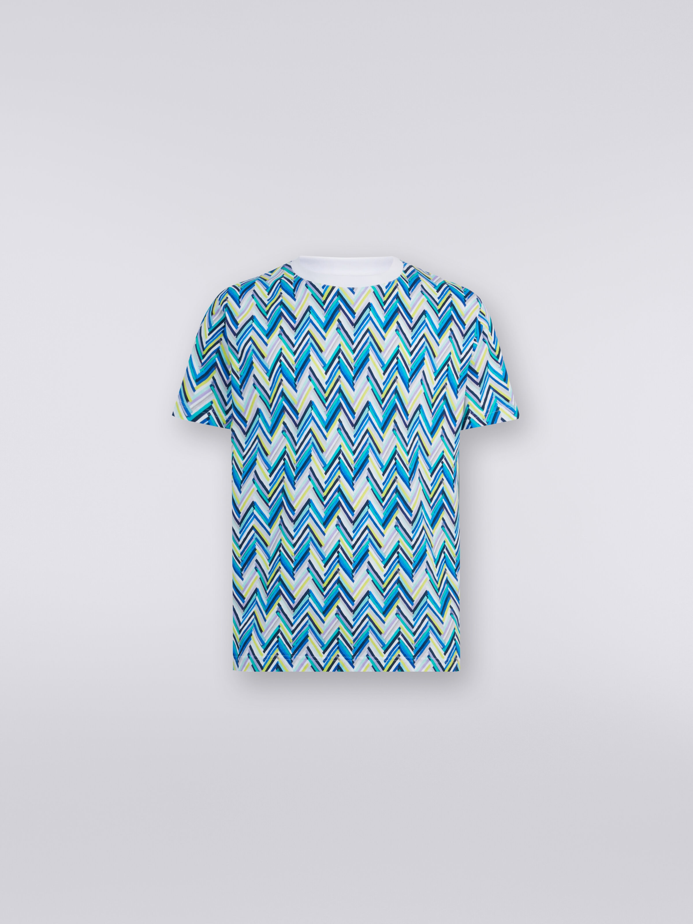 Crew-neck T-shirt in cotton with zigzag print, Multicoloured  - 0