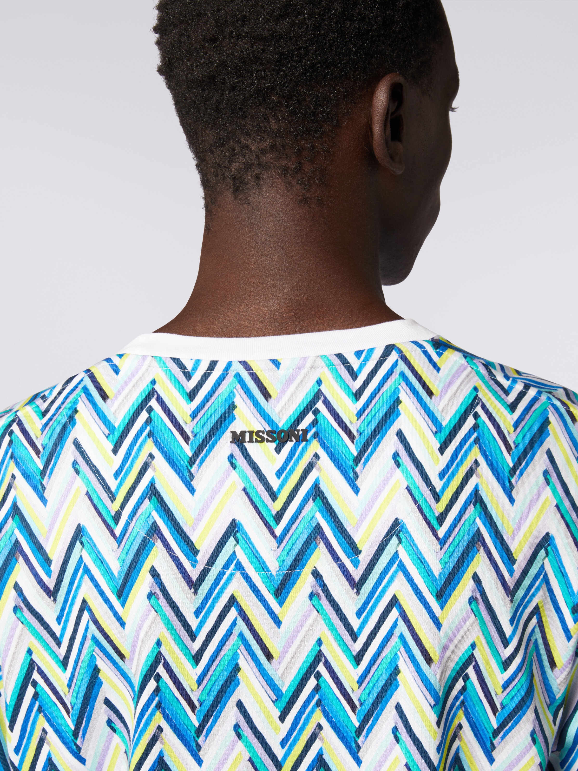 Crew-neck T-shirt in cotton with zigzag print, Multicoloured  - 4