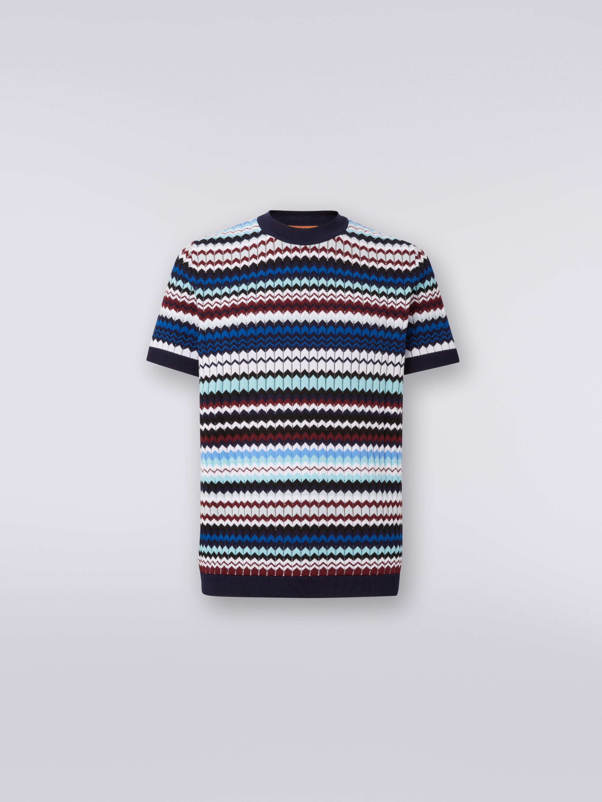 T-shirt in maglia di cotone zig zag a costine, Multicolore  - 0