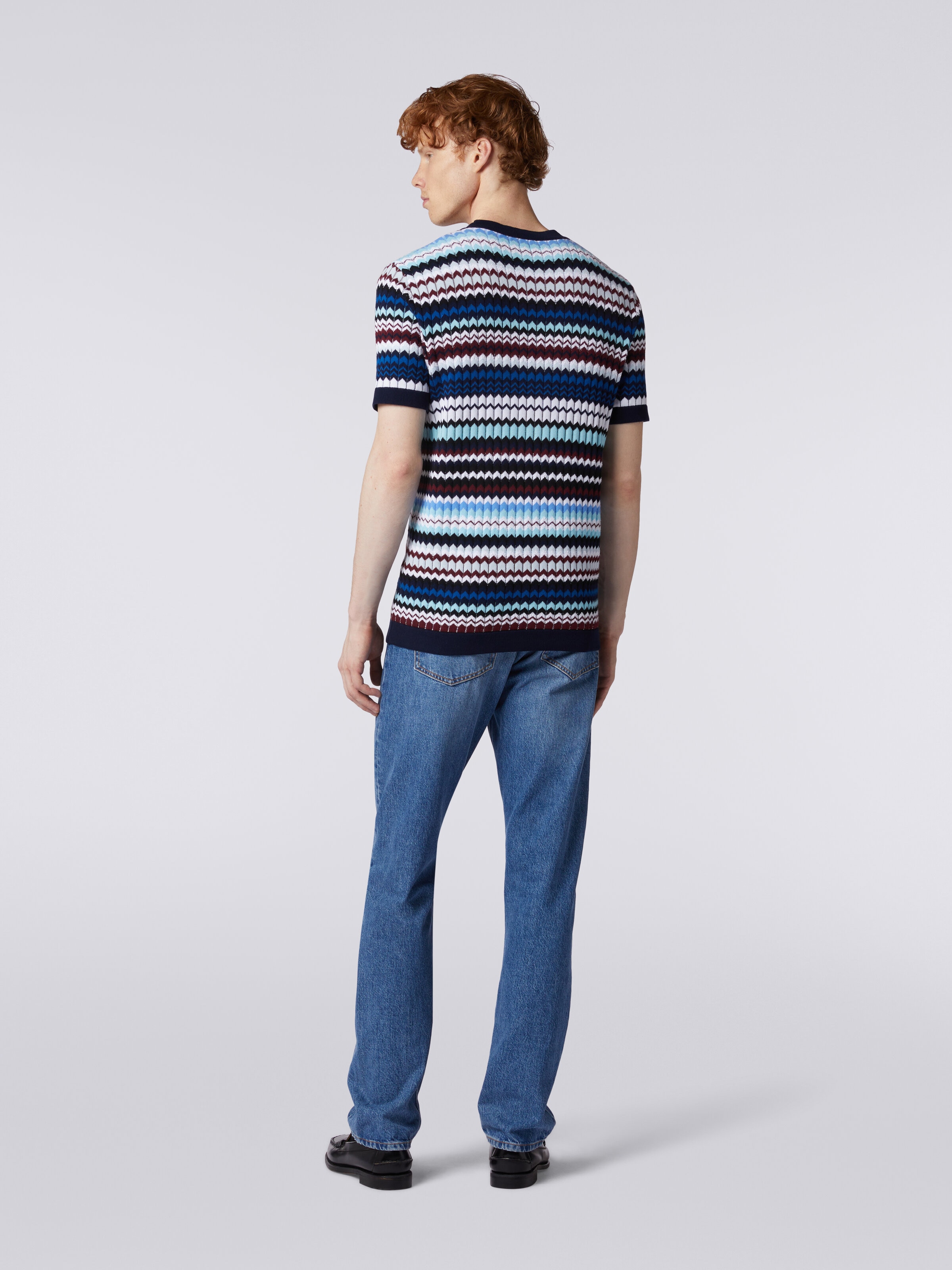 T-shirt in ribbed zigzag cotton knit, Multicoloured  - 3