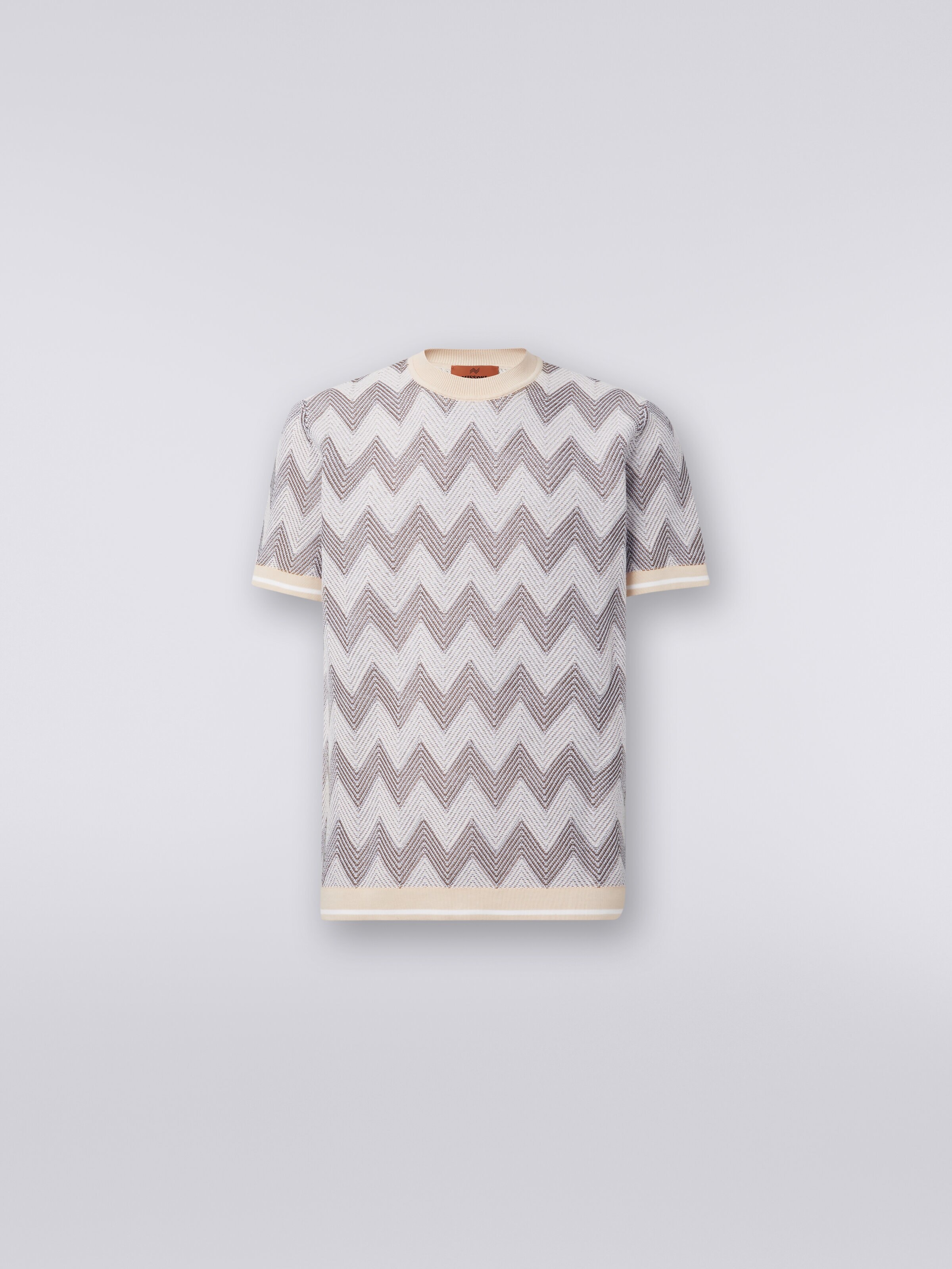 T-shirt in chevron cotton knit with contrasting trim, Multicoloured  - 0