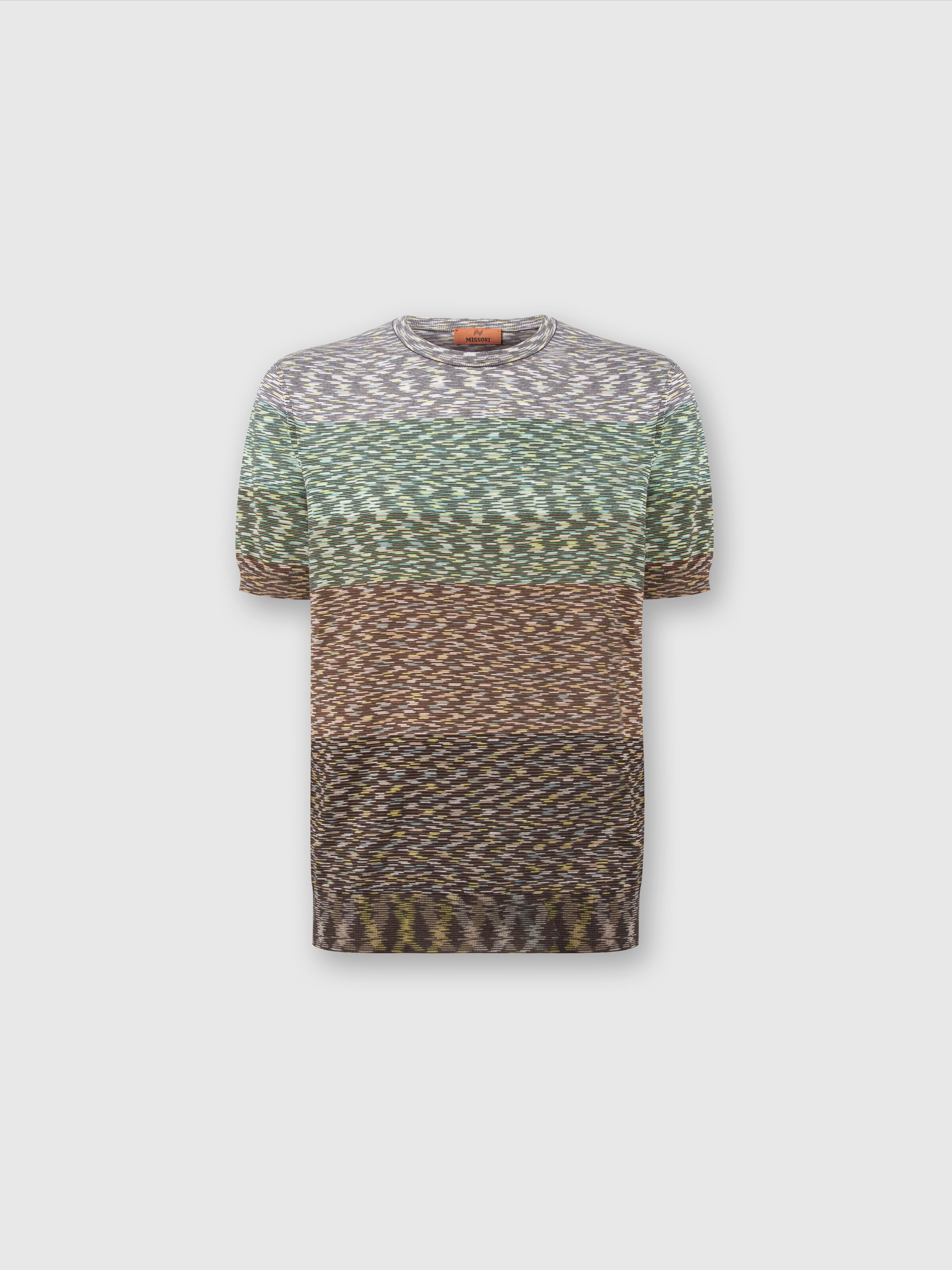 T-shirt girocollo in cotone fiammato dégradé, Multicolore  - 0