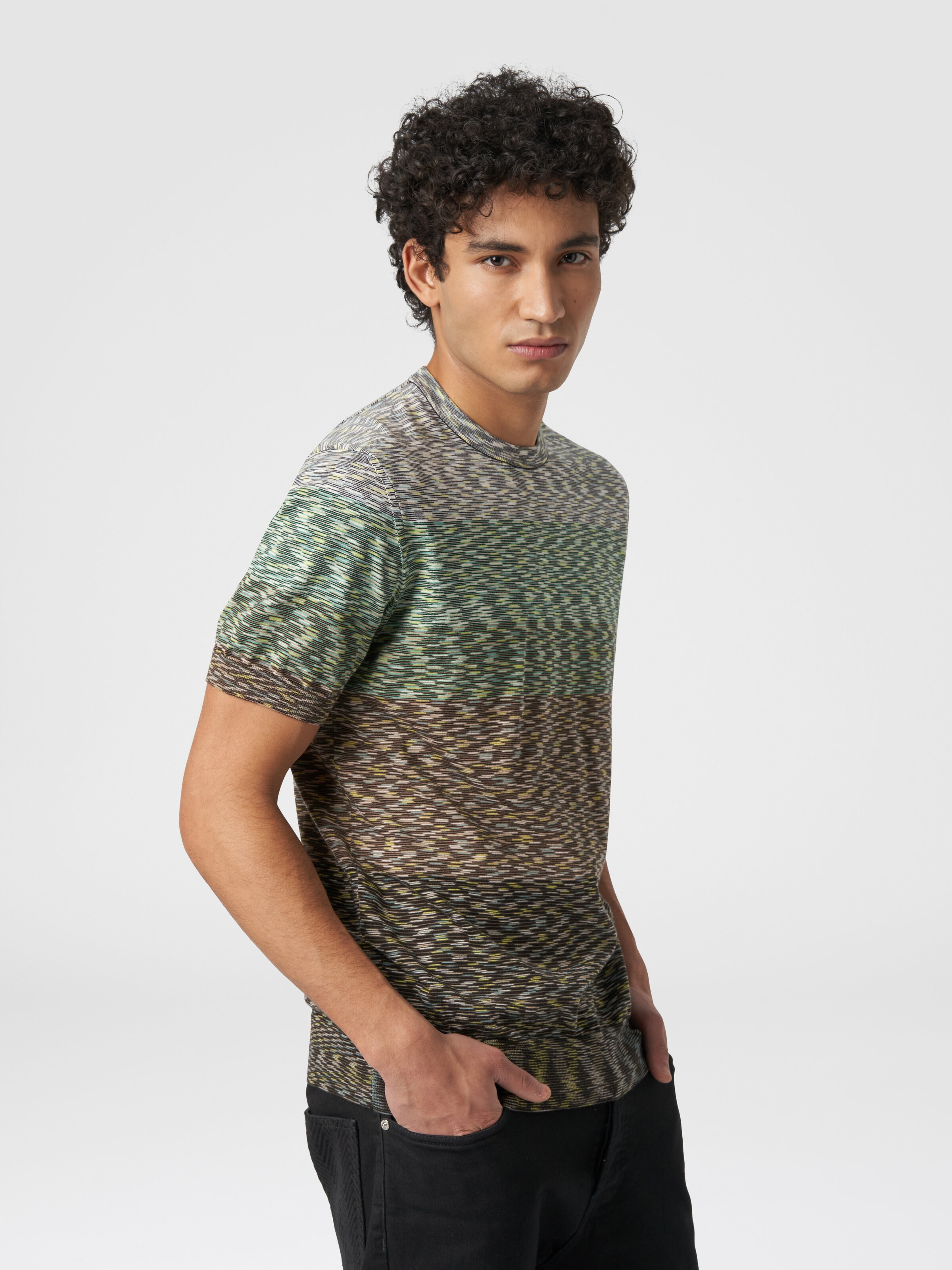 Camiseta de cuello redondo en algodón flameado degradado, Multicolor  - 3