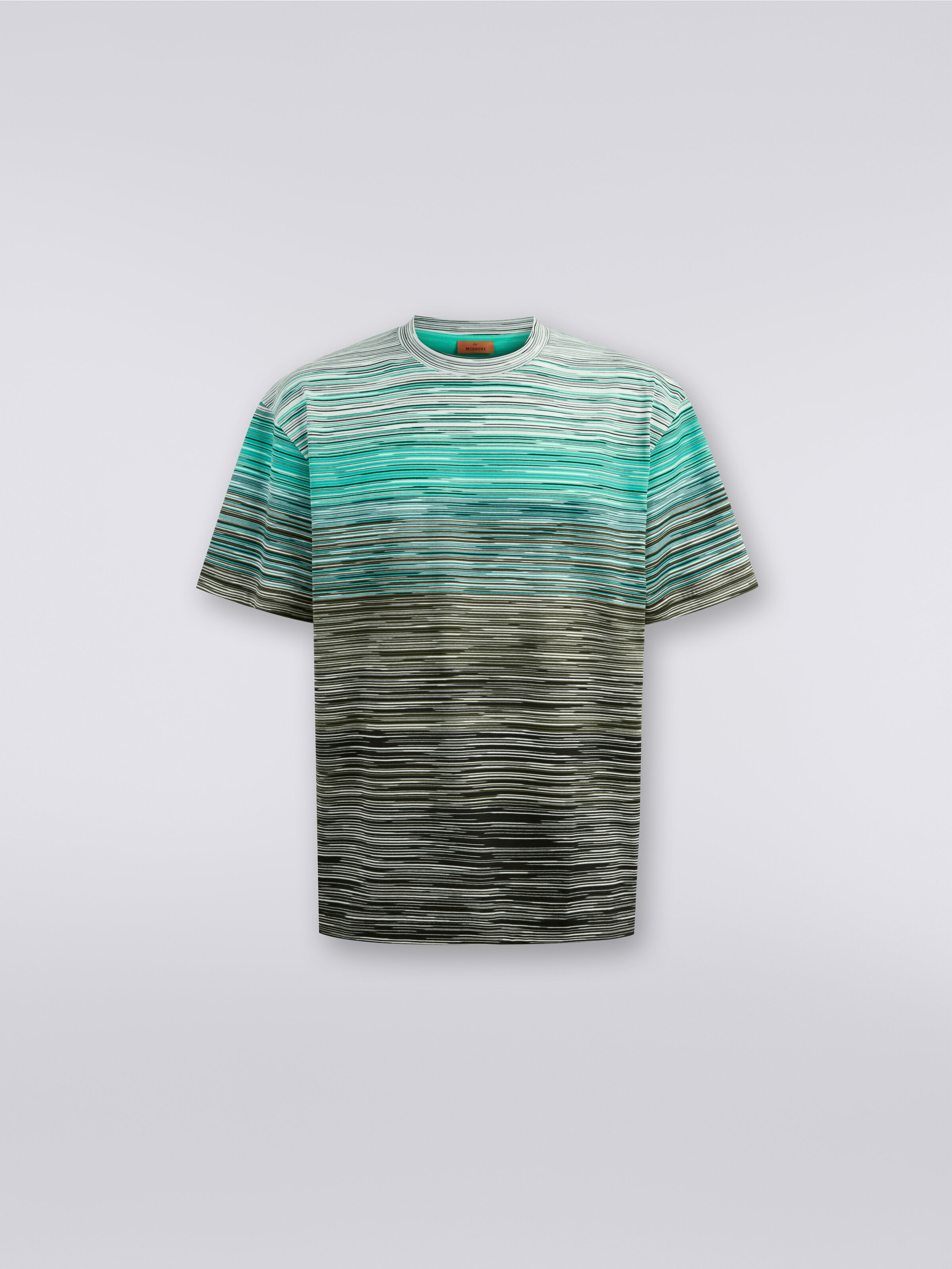 T-shirt a maniche corte in cotone fiammato , Multicolore  - 0