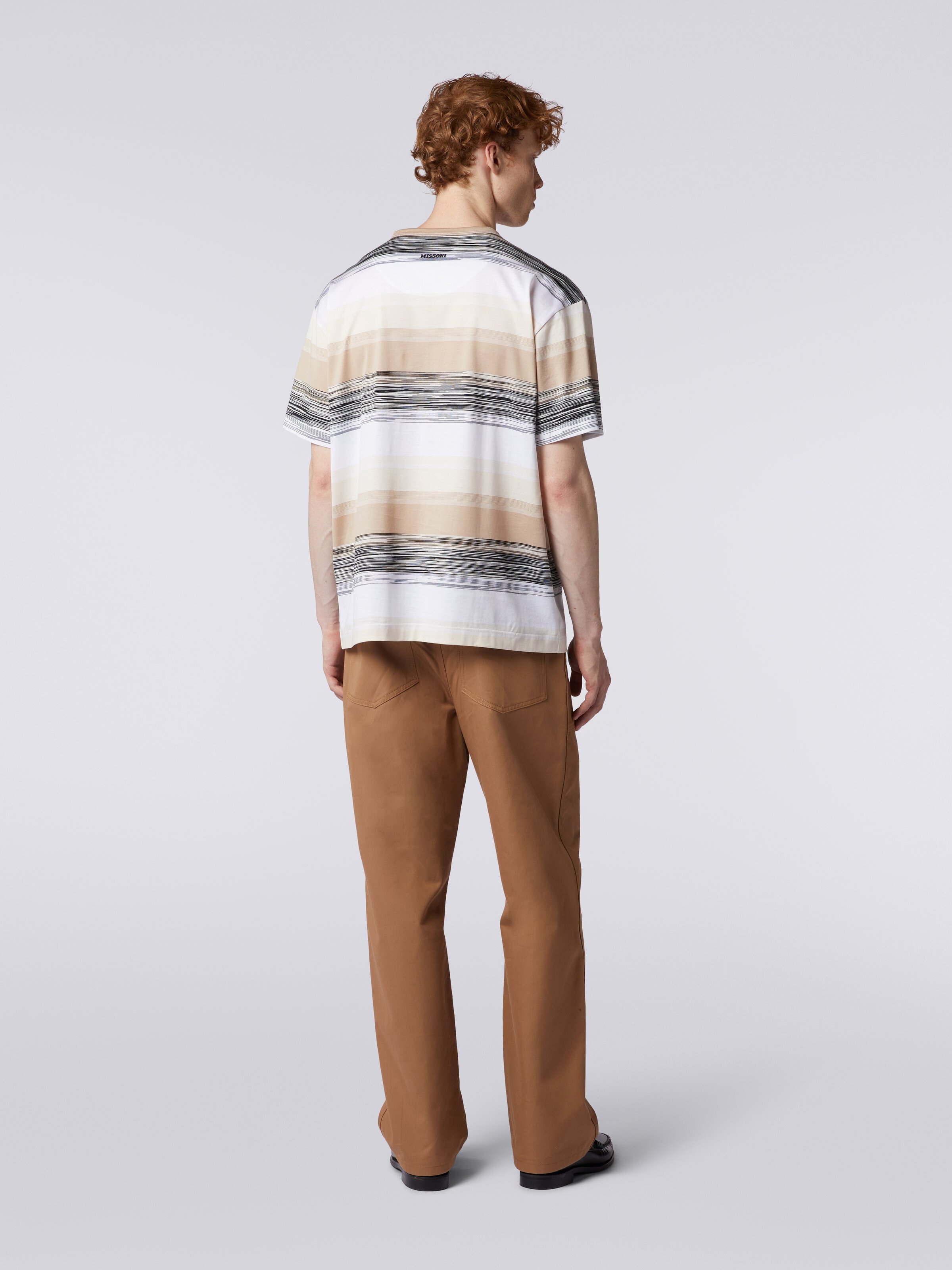 Kurzärmeliges Baumwoll-T-Shirt mit Flammgarneinsätzen , Beige - 3