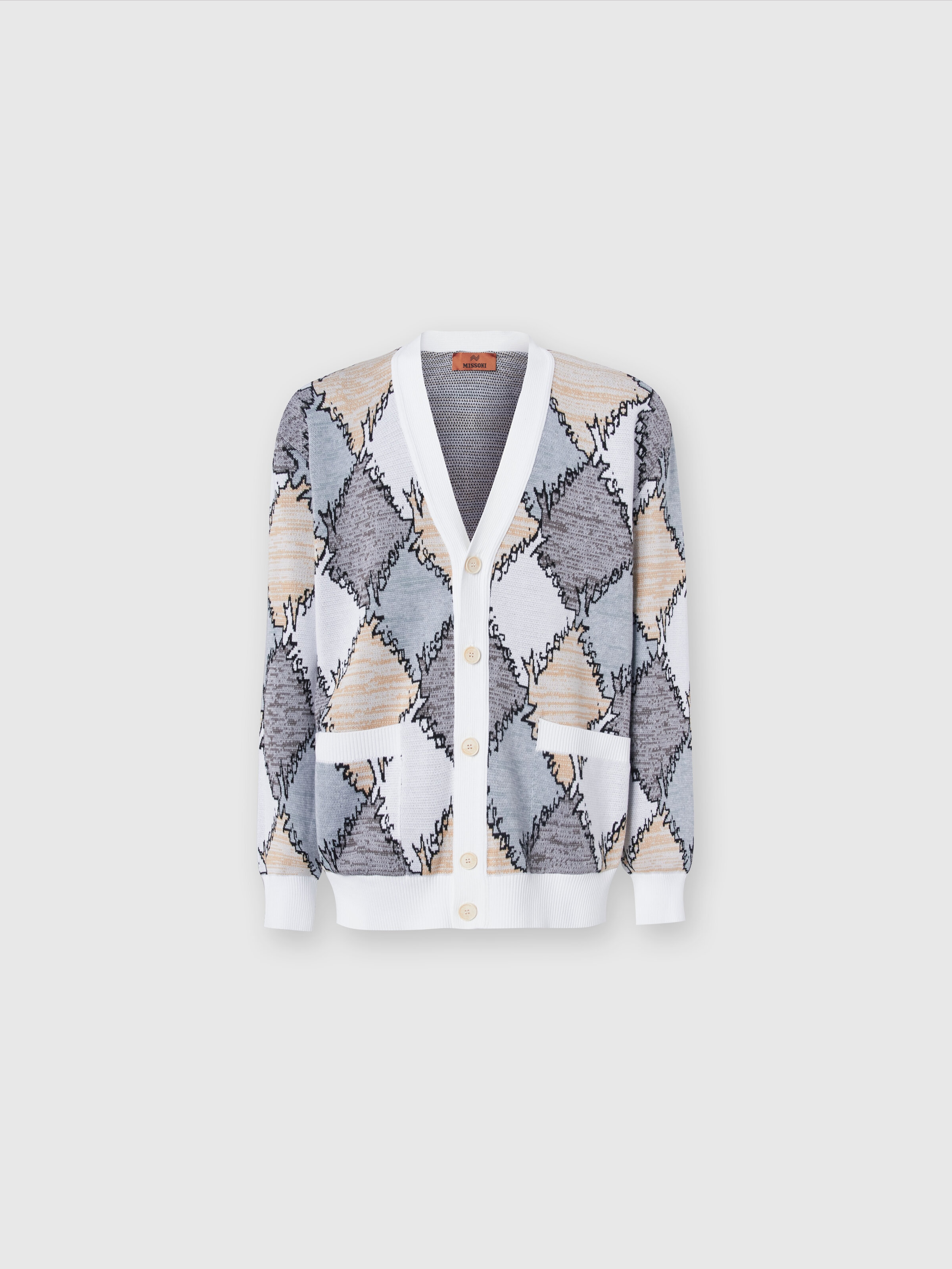 Cardigan in diamond cotton with logo lettering Beige | Missoni