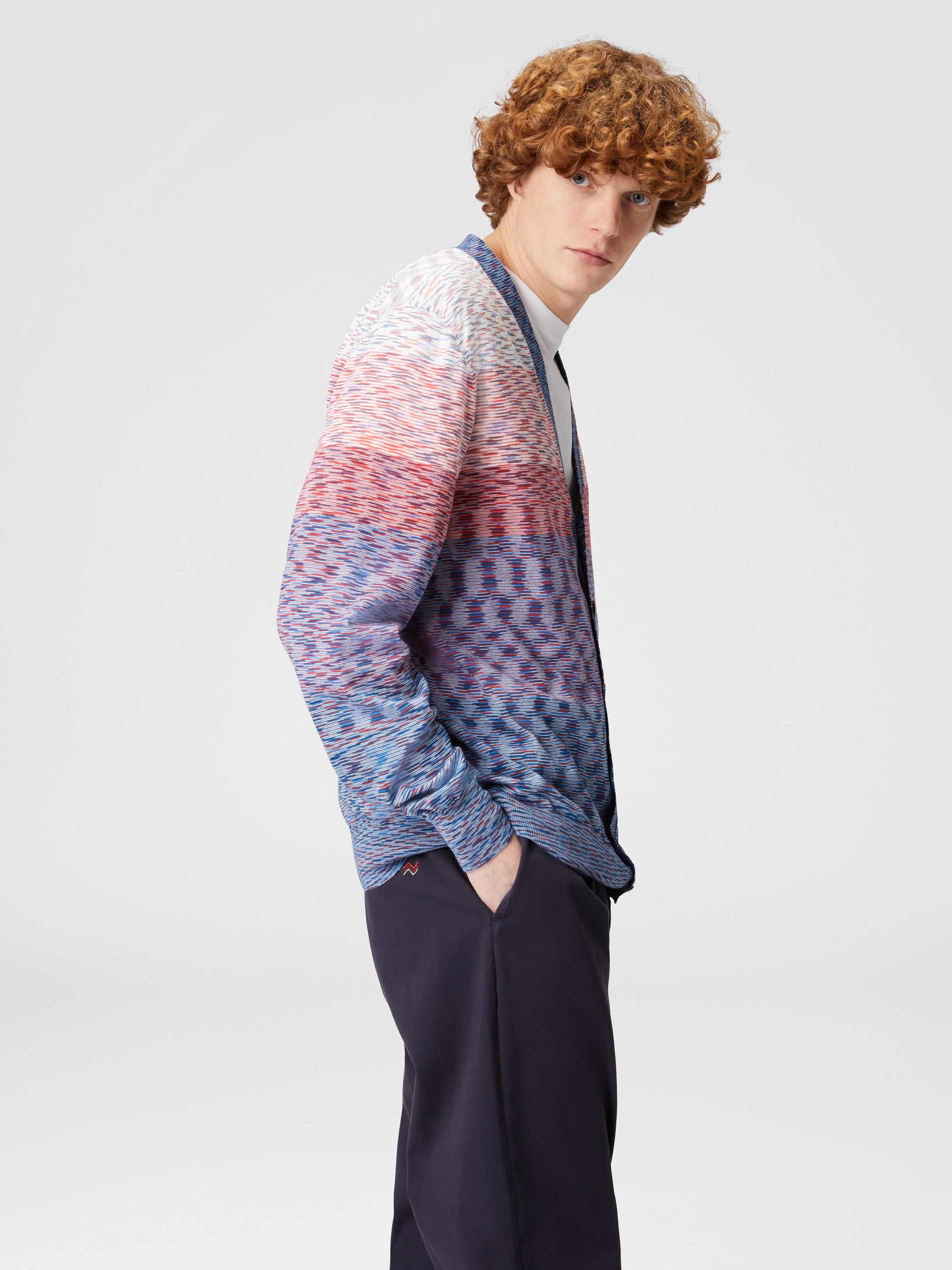 Cardigan in dégradé slub cotton knit, Multicoloured  - 3