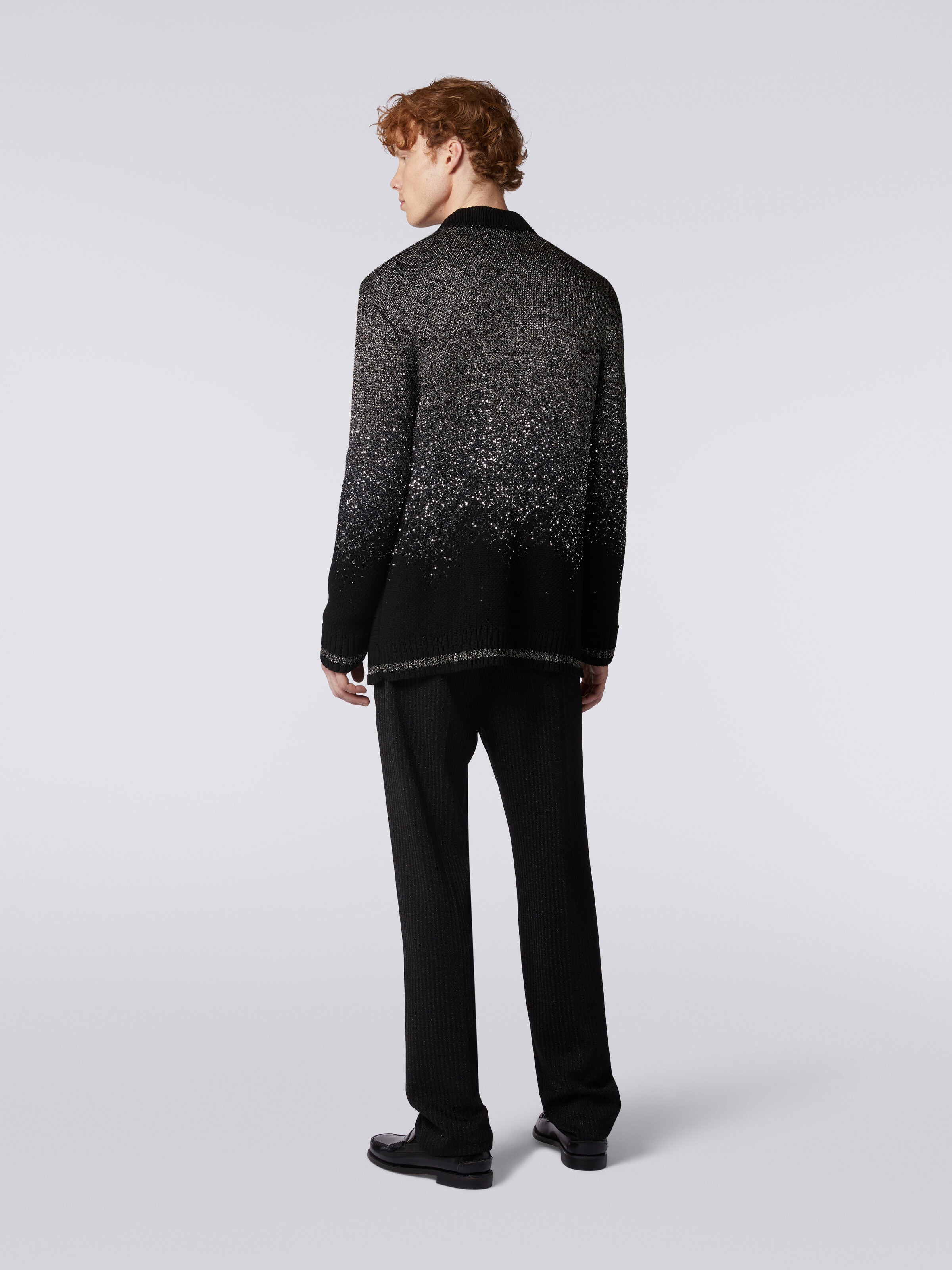 Cardigan in cotton blend with lurex and sequins, Black    - 3