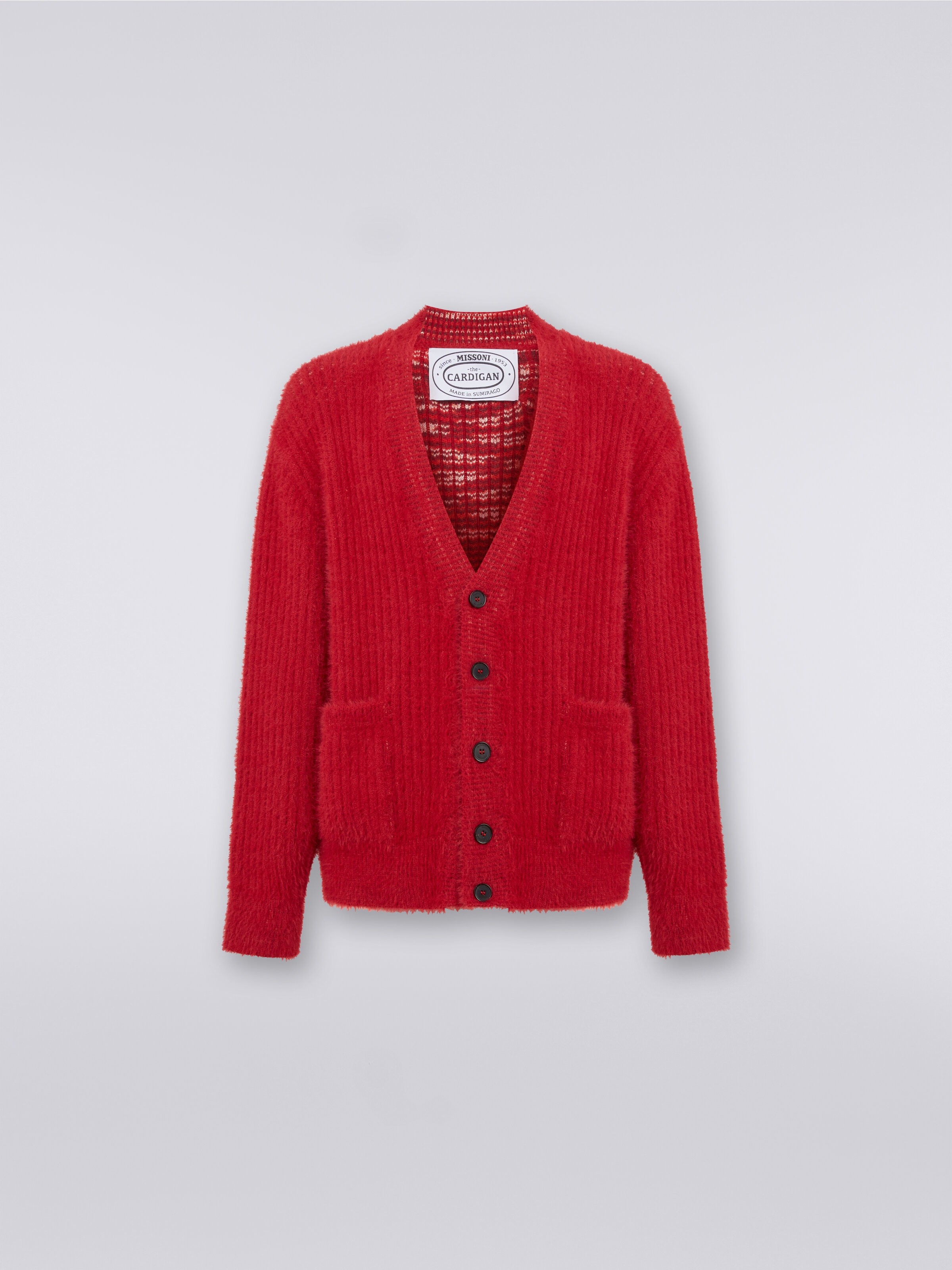 Oversized cardigan in fur-effect wool blend, Red  - 0