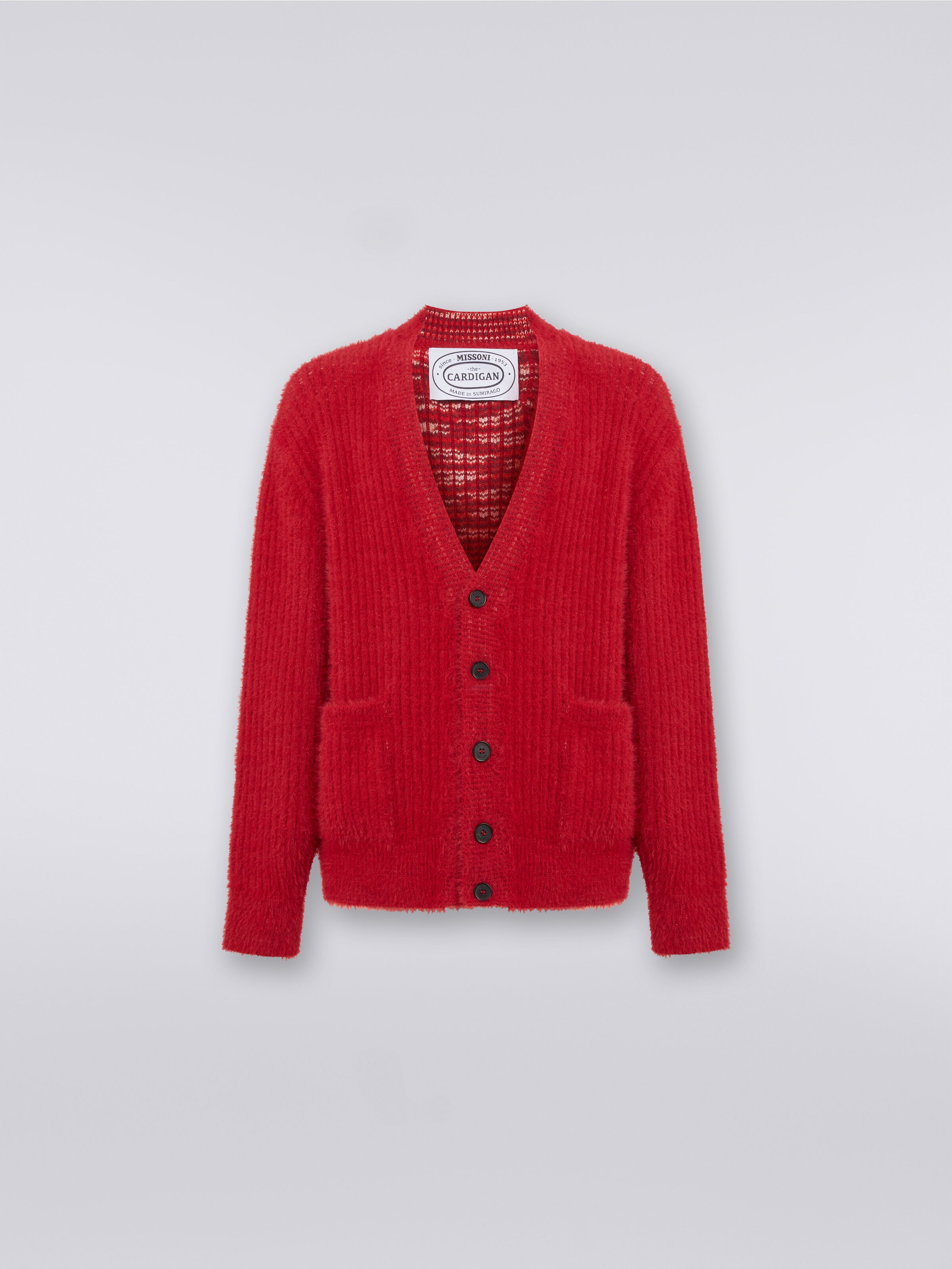 Cardigan oversize en laine mélangée à effet fourrure, Rouge  - 0