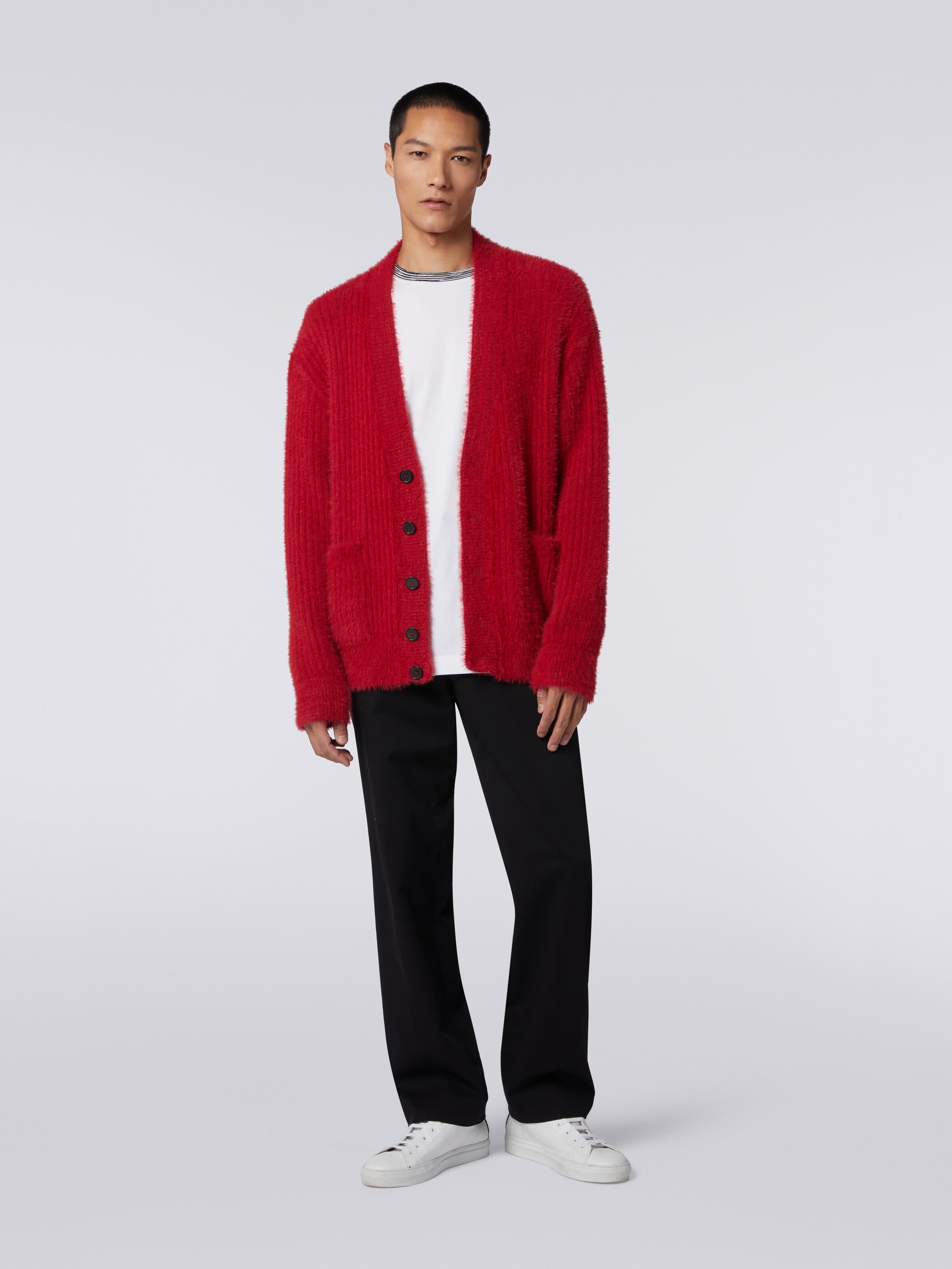 Oversized cardigan in fur-effect wool blend, Red  - 1