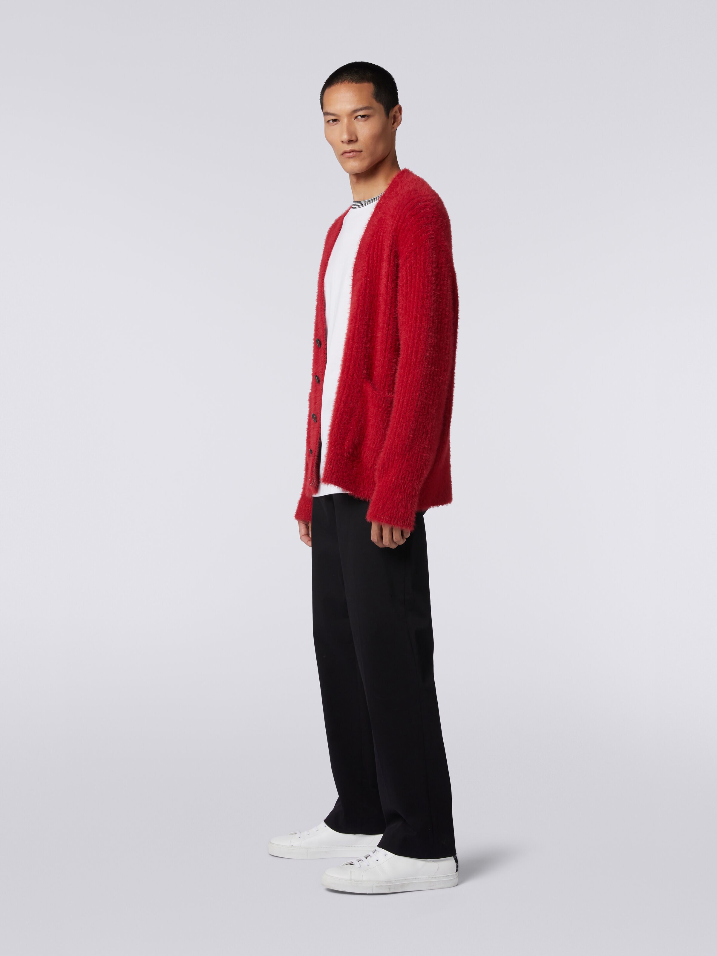 Oversized cardigan in fur-effect wool blend, Red  - 2