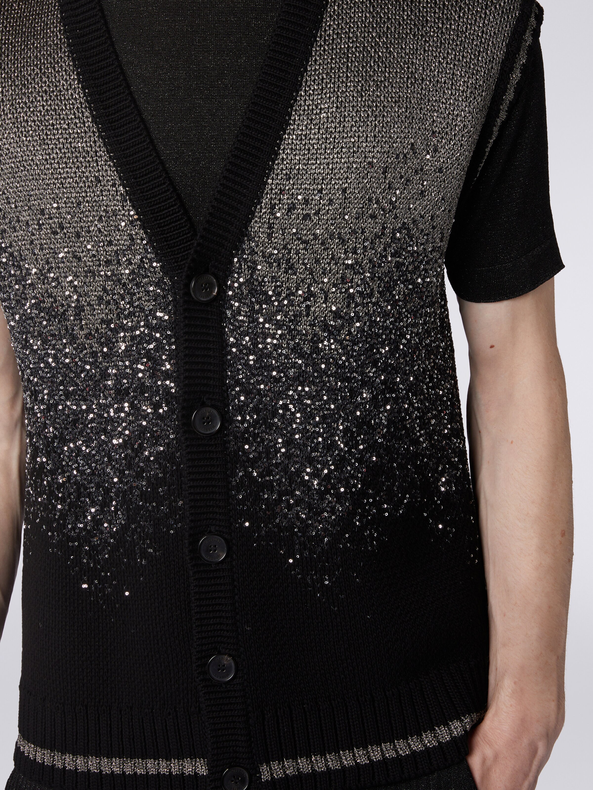 Gilet in dégradé cotton blend with lurex and sequins, Black    - 4