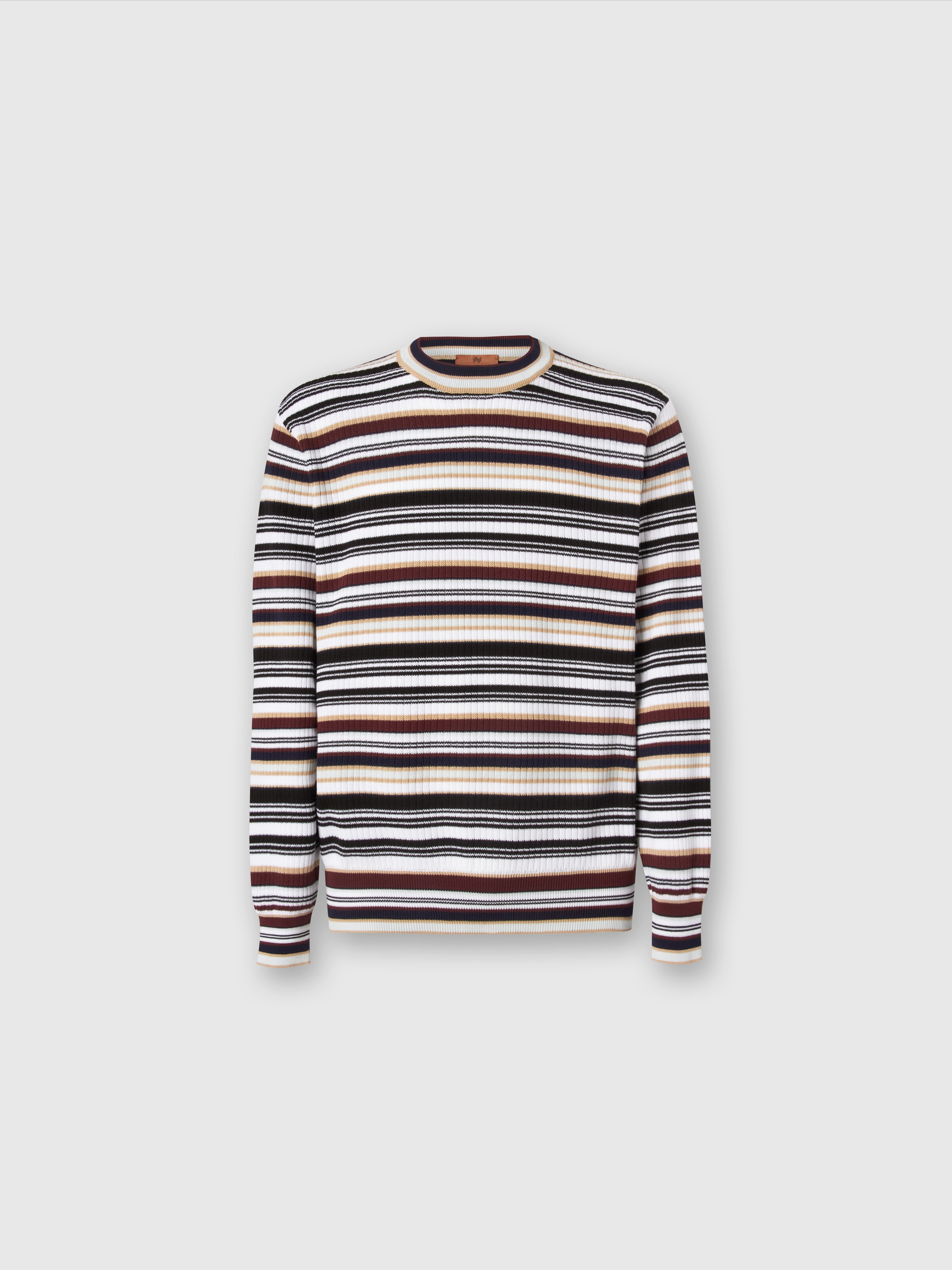 Crew-neck pullover in striped cotton, Multicoloured  - 0