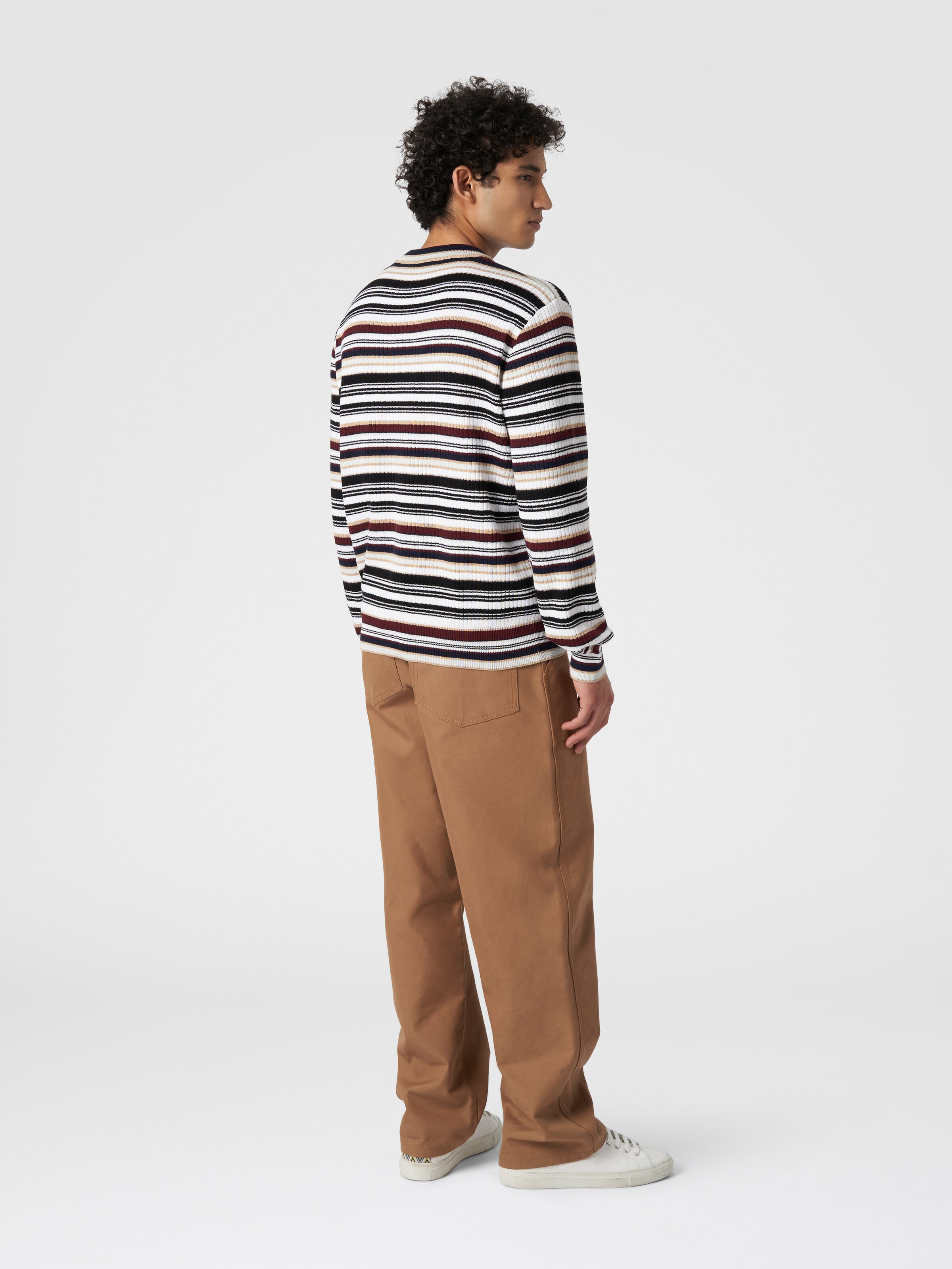 Crew-neck pullover in striped cotton, Multicoloured  - 2