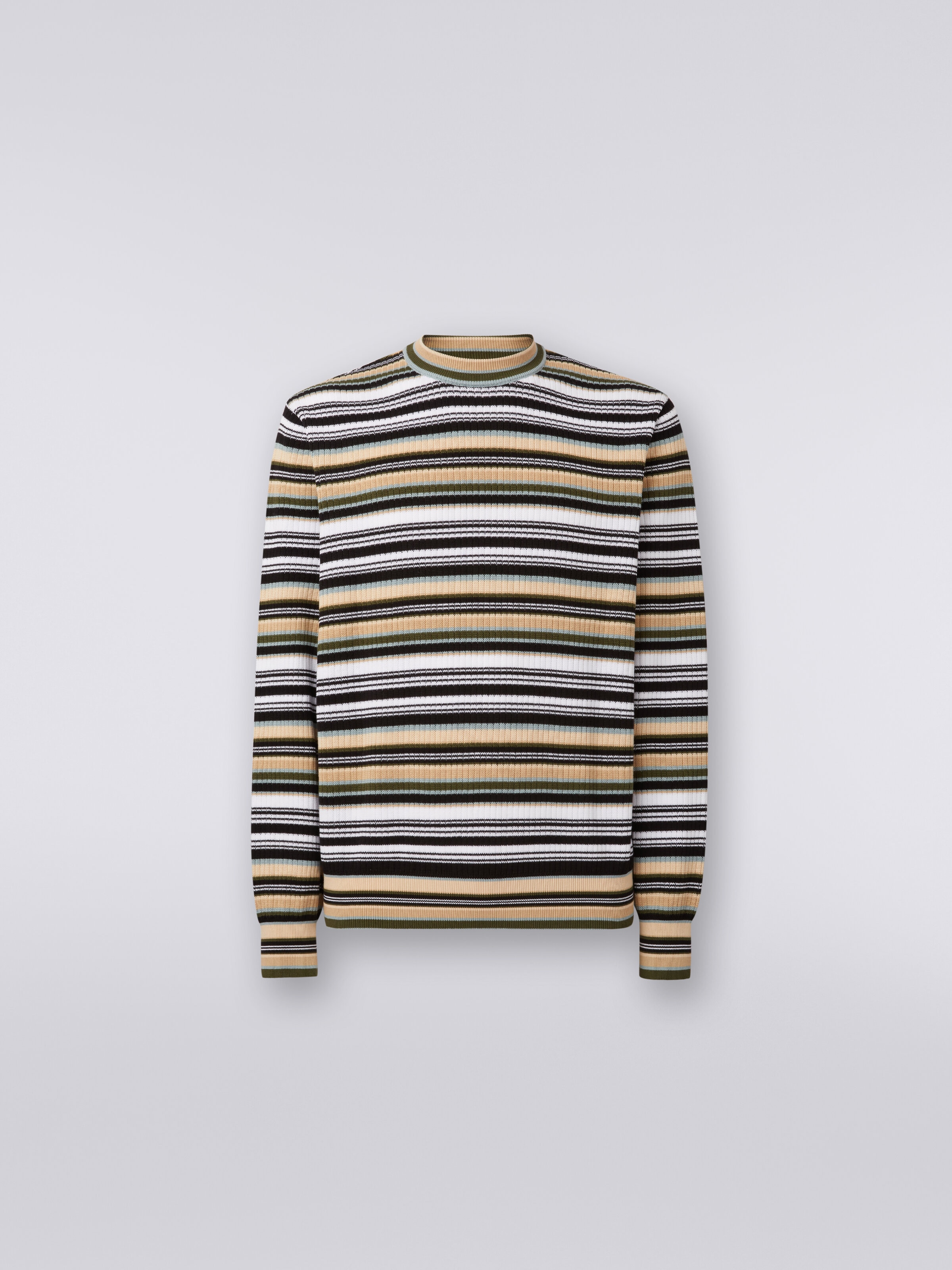 Crew-neck pullover in striped cotton, Multicoloured  - 0