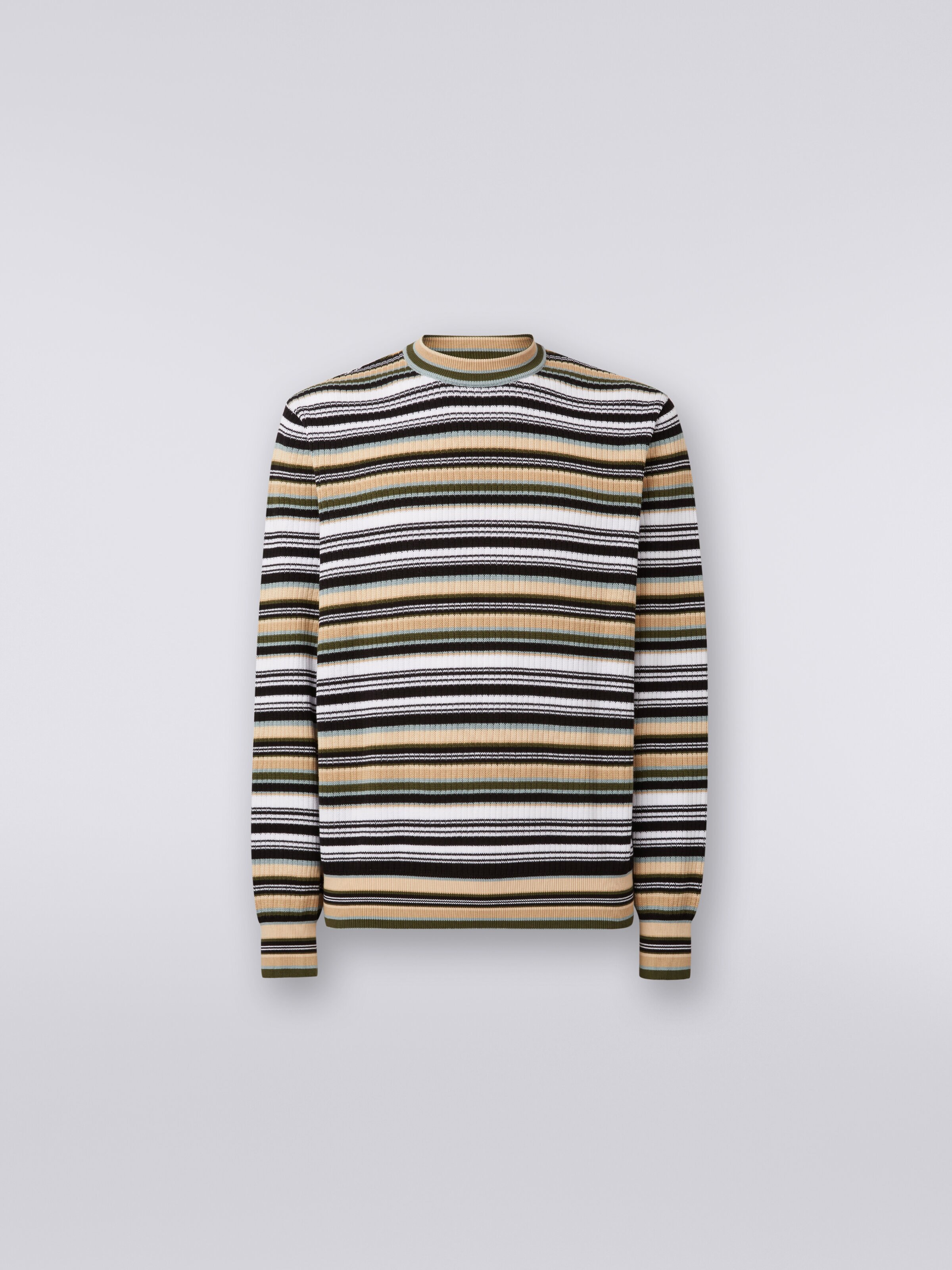 Crew-neck pullover in striped cotton, Multicoloured  - 0