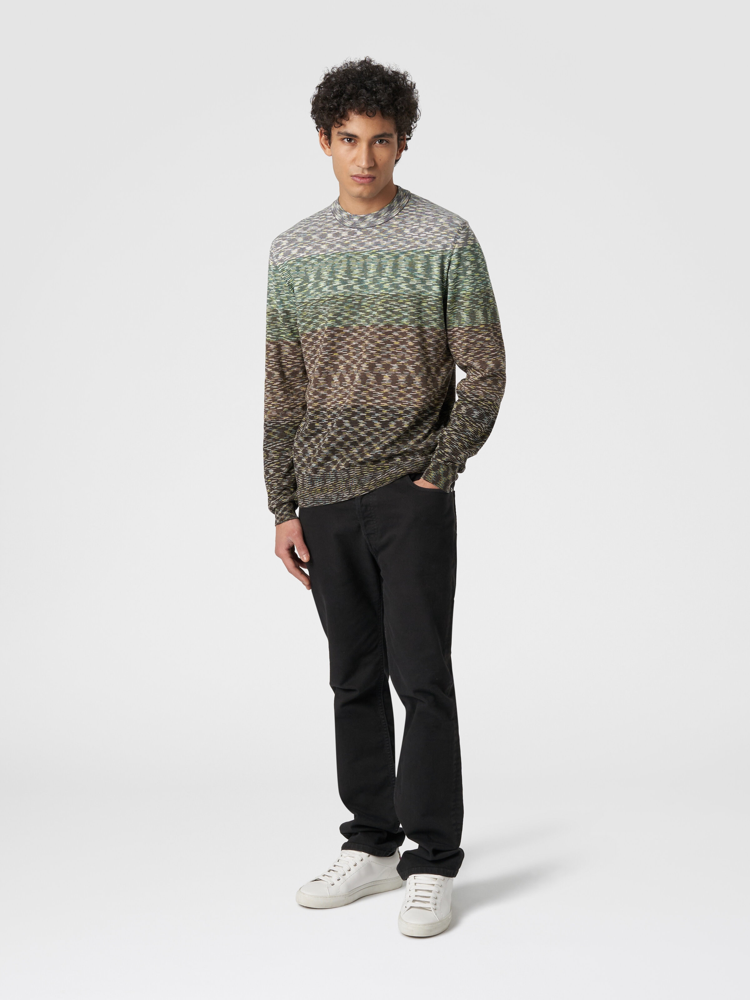 Crew-neck pullover in slub cotton, Multicoloured  - 1