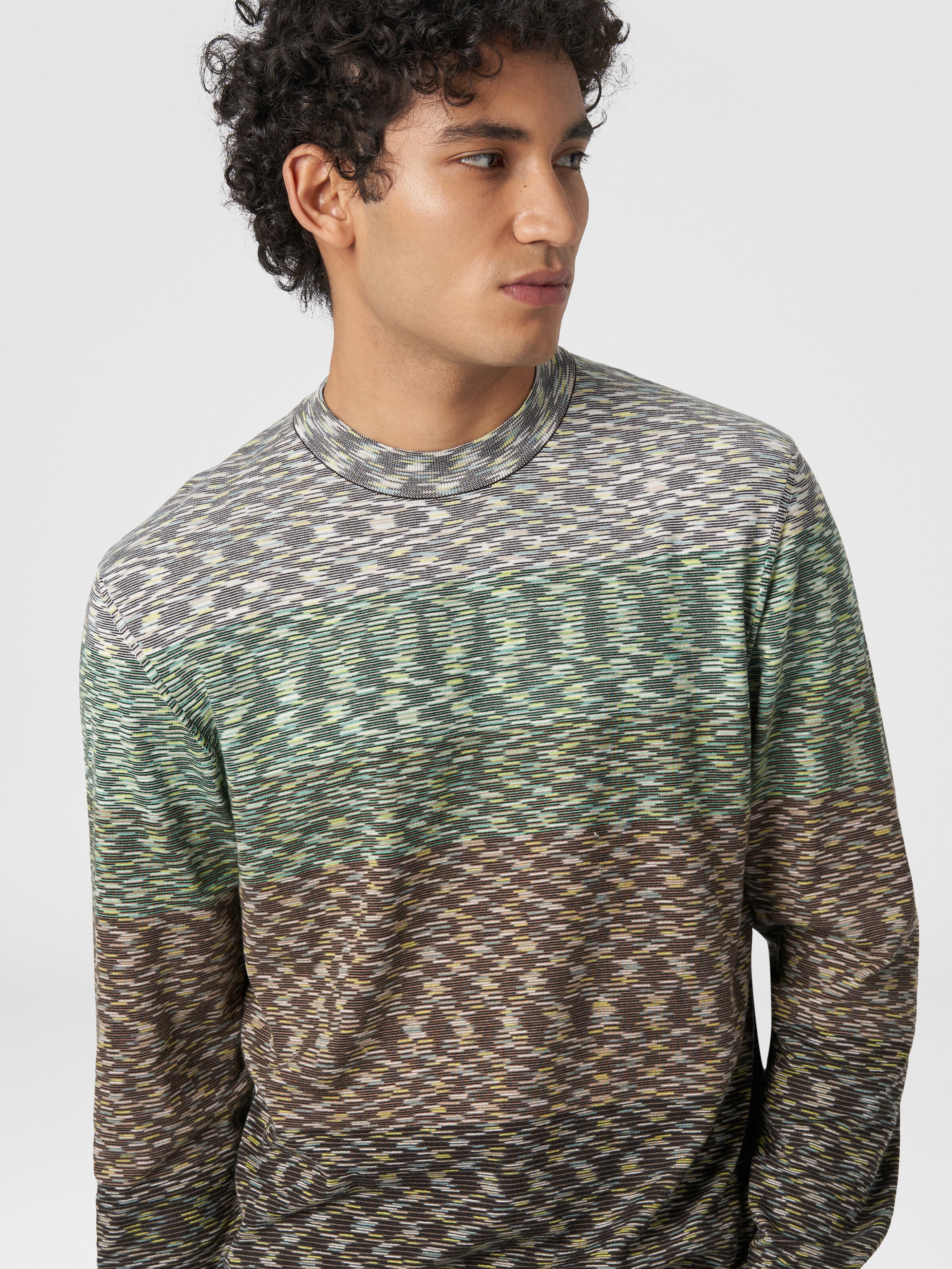 Crew-neck pullover in slub cotton, Multicoloured  - 3