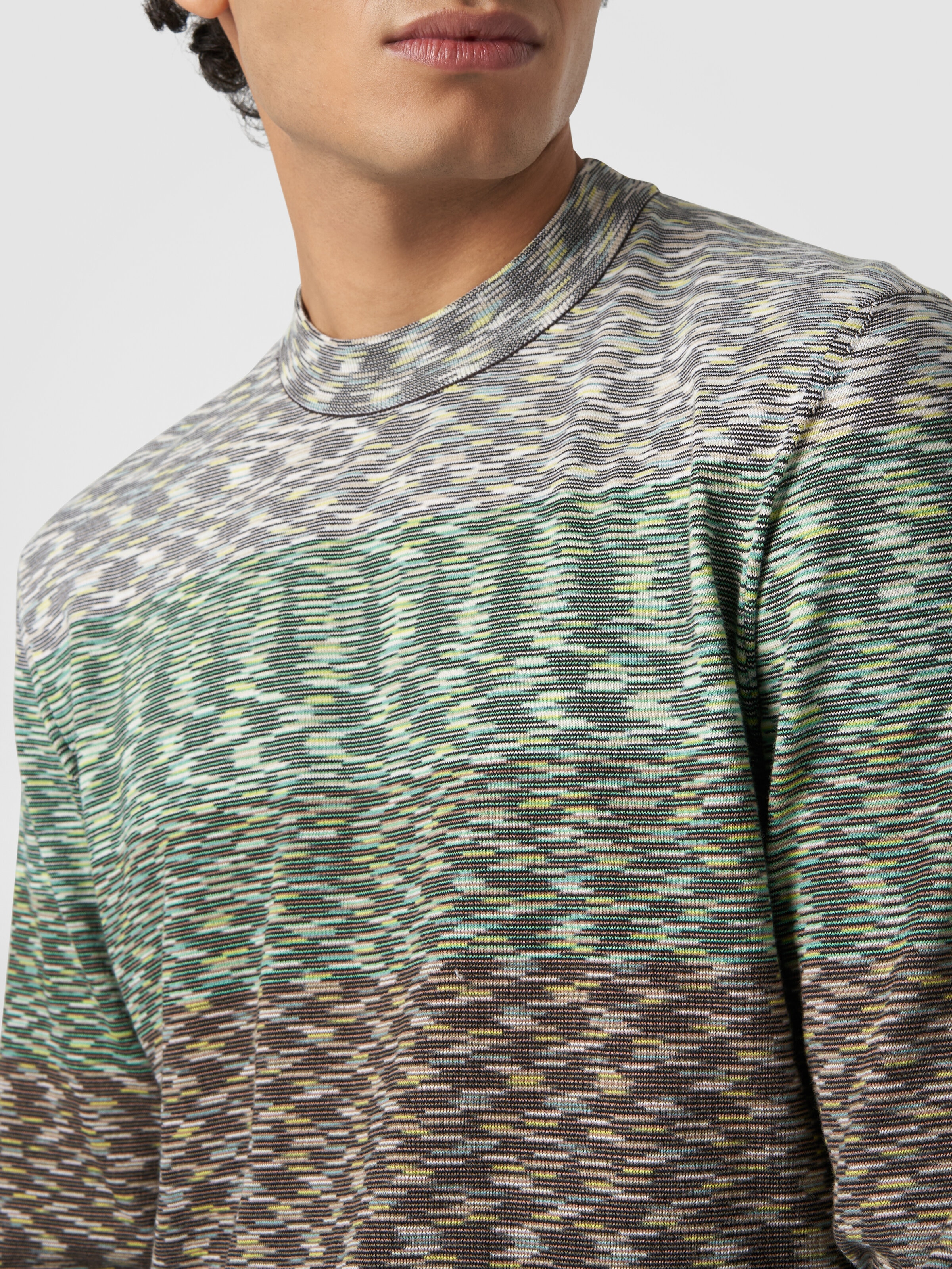 Crew-neck pullover in slub cotton, Multicoloured  - 4