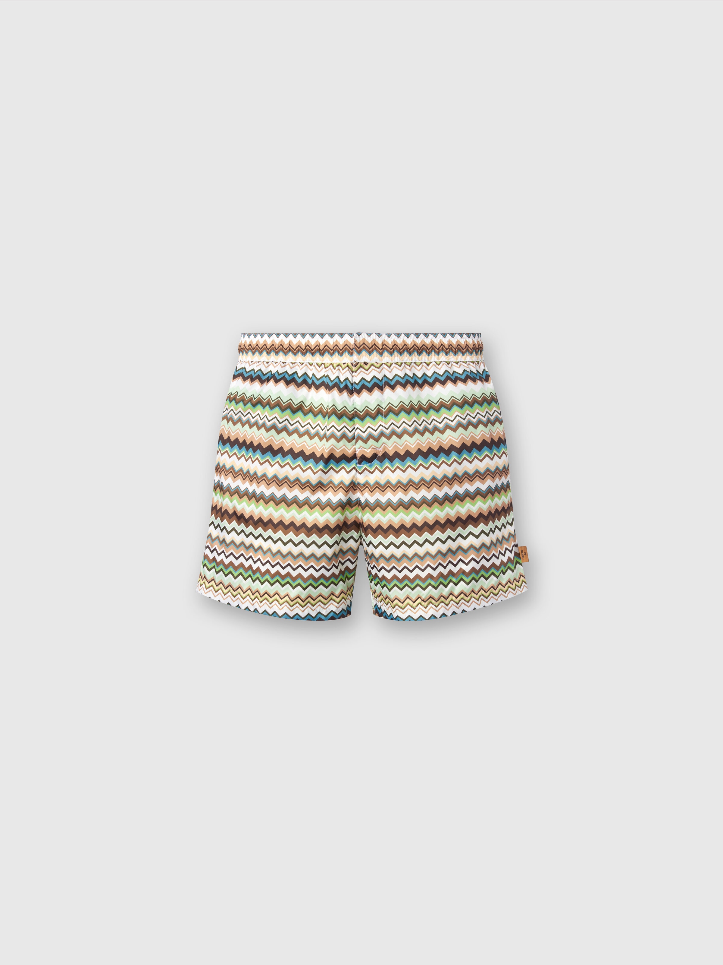 Boxer de bain en nylon à imprimé zig zag, Multicolore  - 0