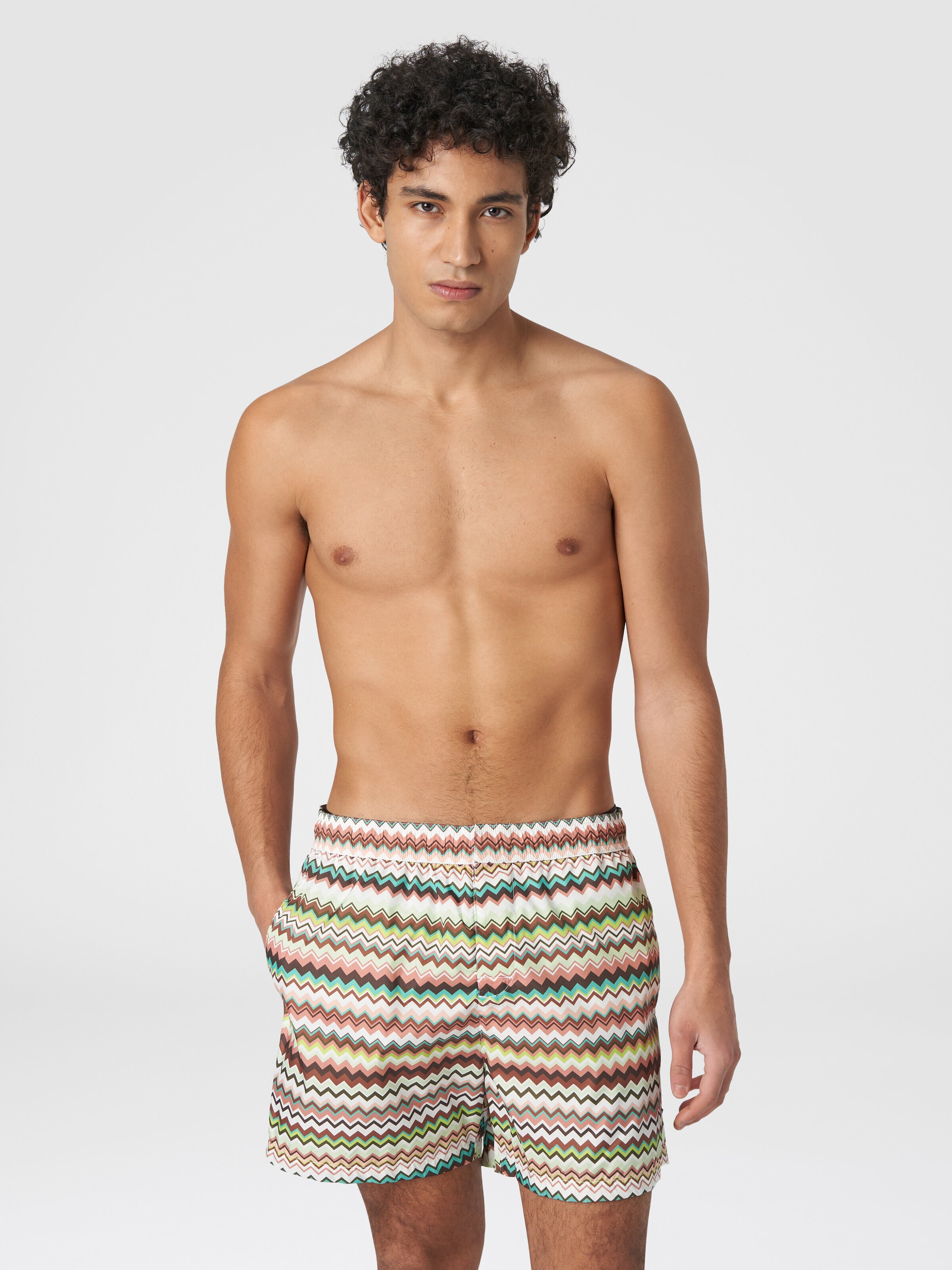 Swimming trunks in zigzag print nylon, Multicoloured  - 1