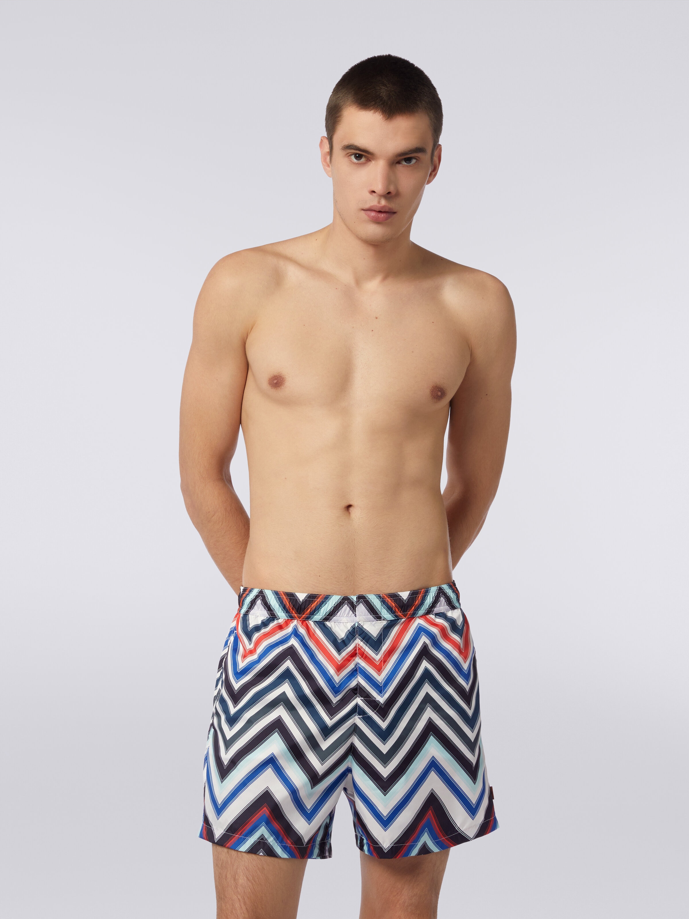 Swimming trunks in nylon with large gradated zigzag, Multicoloured  - 1