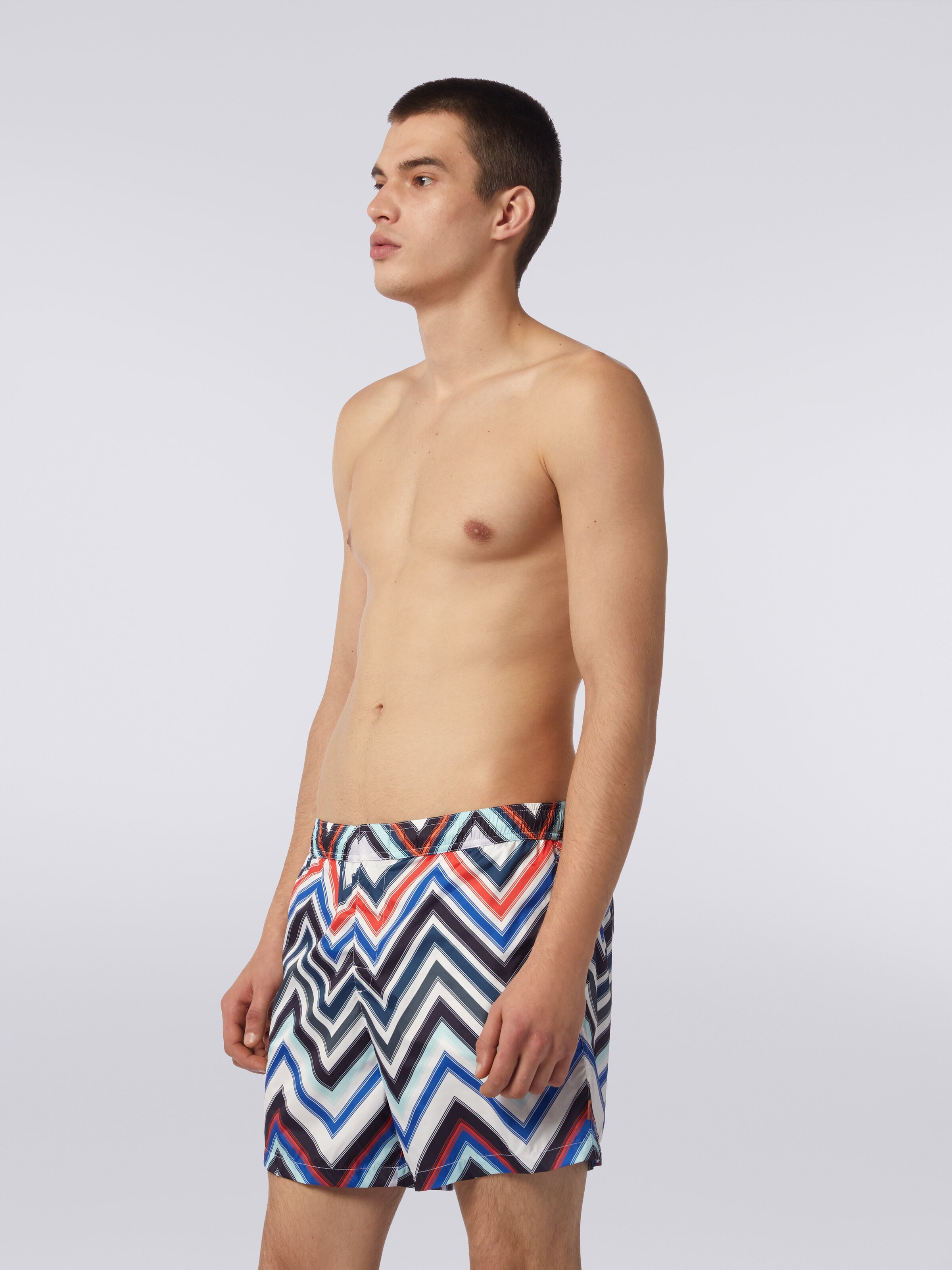 Swimming trunks in nylon with large gradated zigzag, Multicoloured  - 2