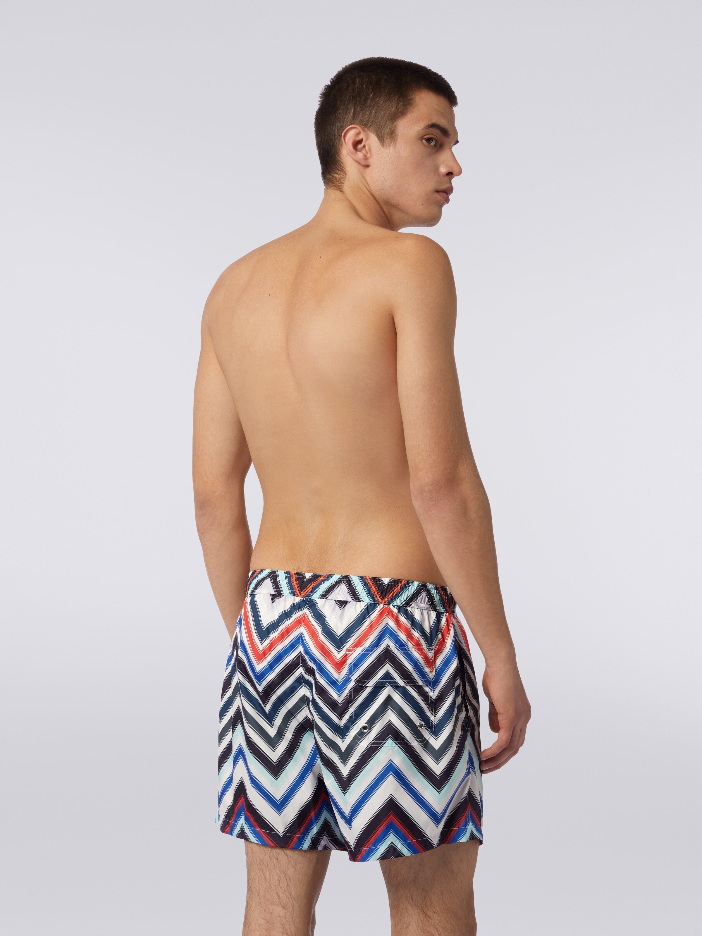 Swimming trunks in nylon with large gradated zigzag, Multicoloured  - 3
