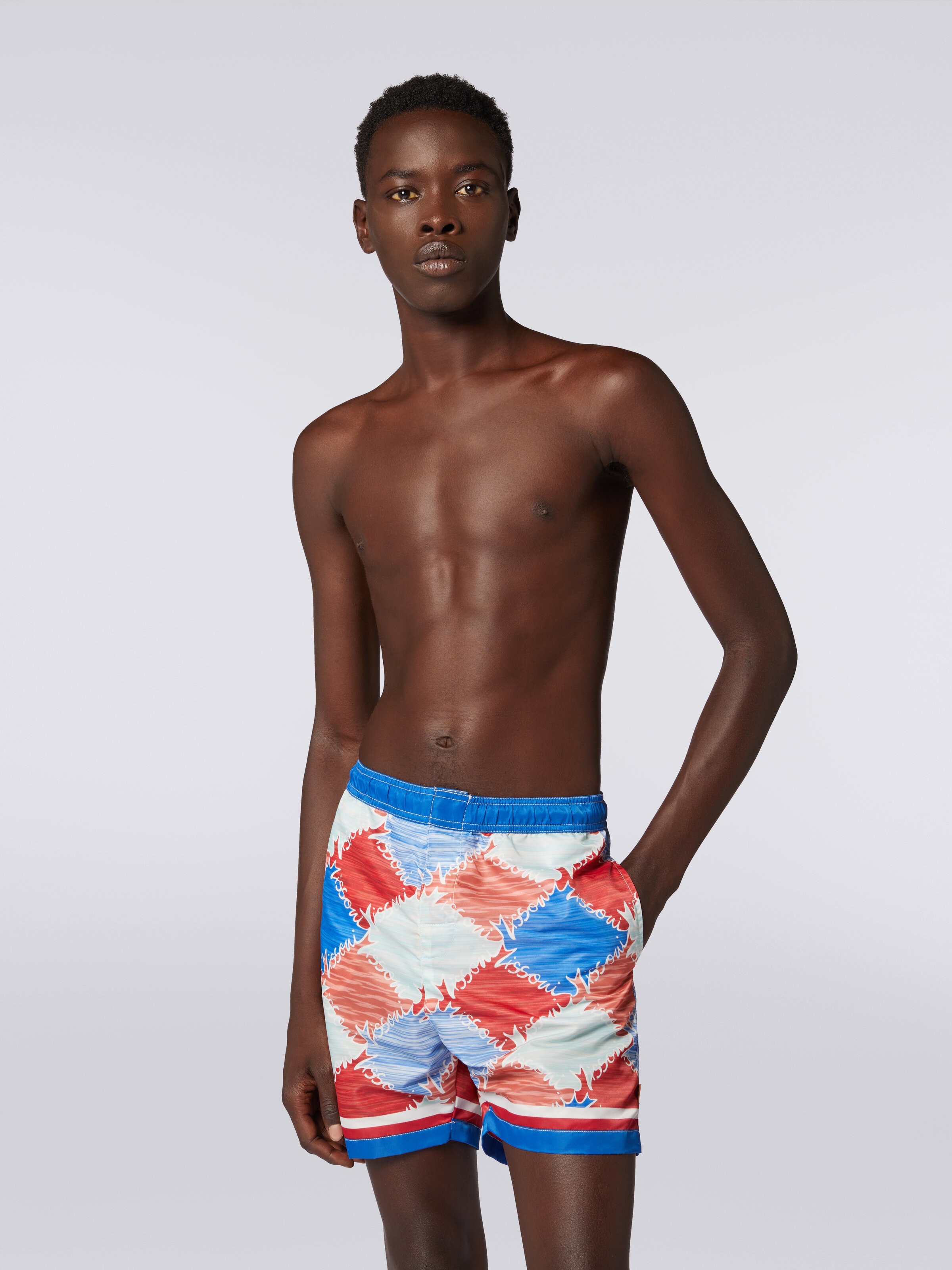 Swimming trunks in slub nylon with logo print, Multicoloured  - 1