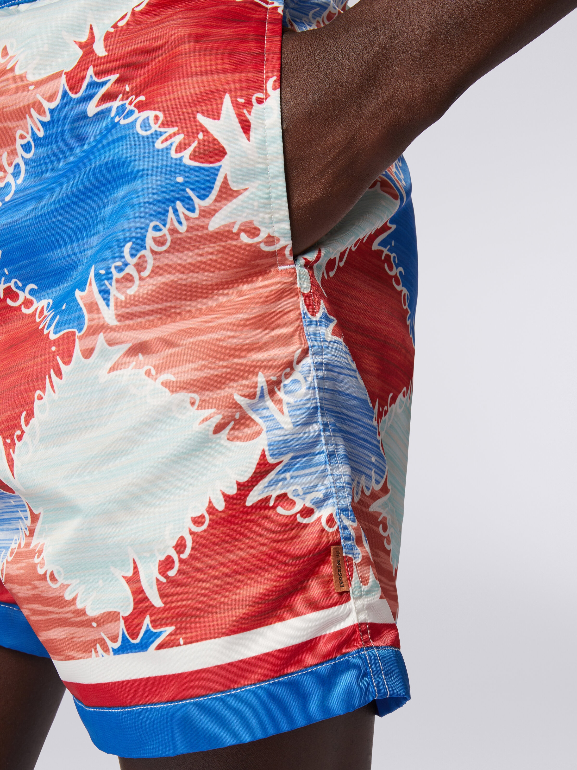 Swimming trunks in slub nylon with logo print, Multicoloured  - 4