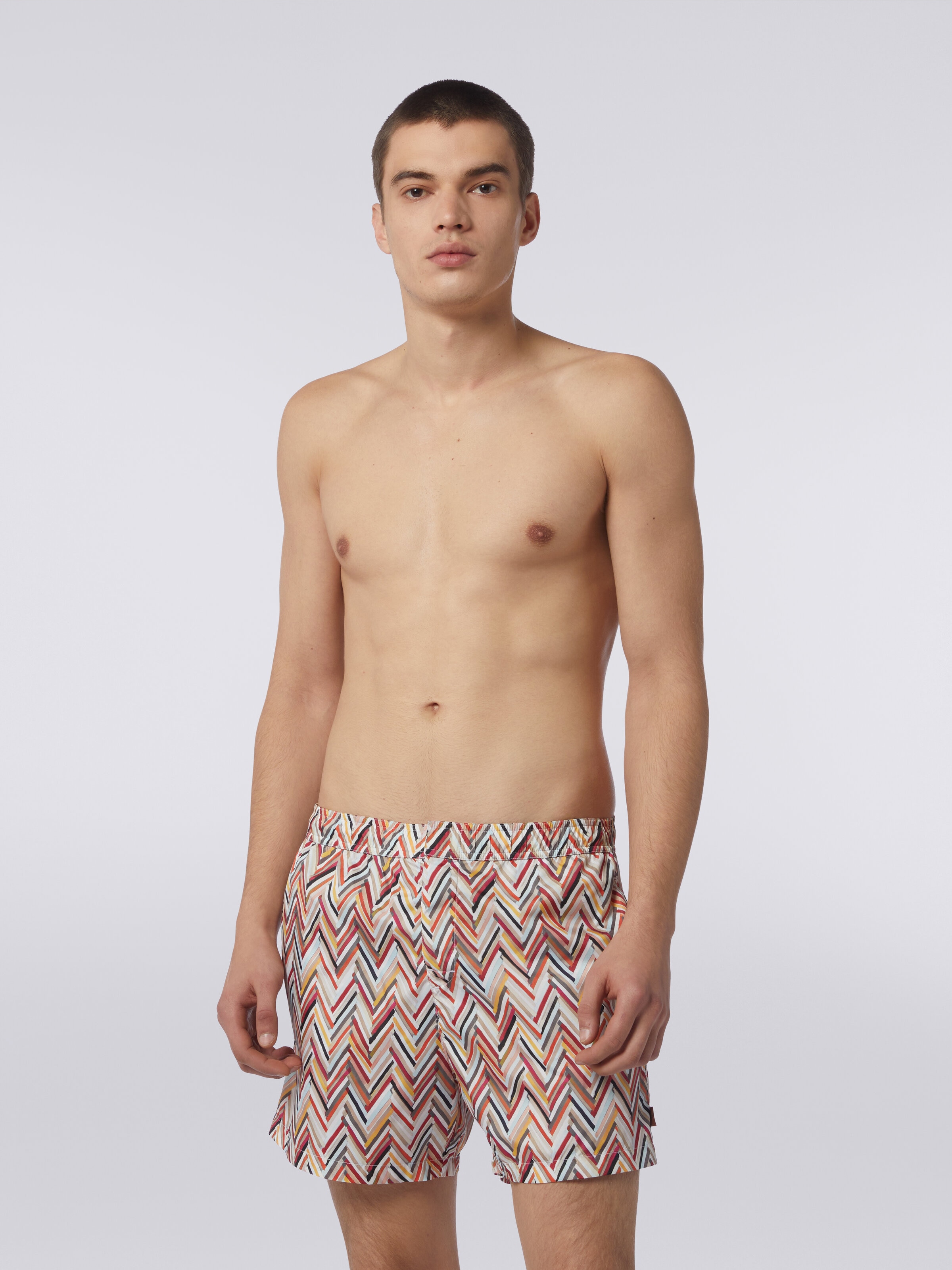 Swimming trunks with brushstroke effect zigzag print, Multicoloured  - 1