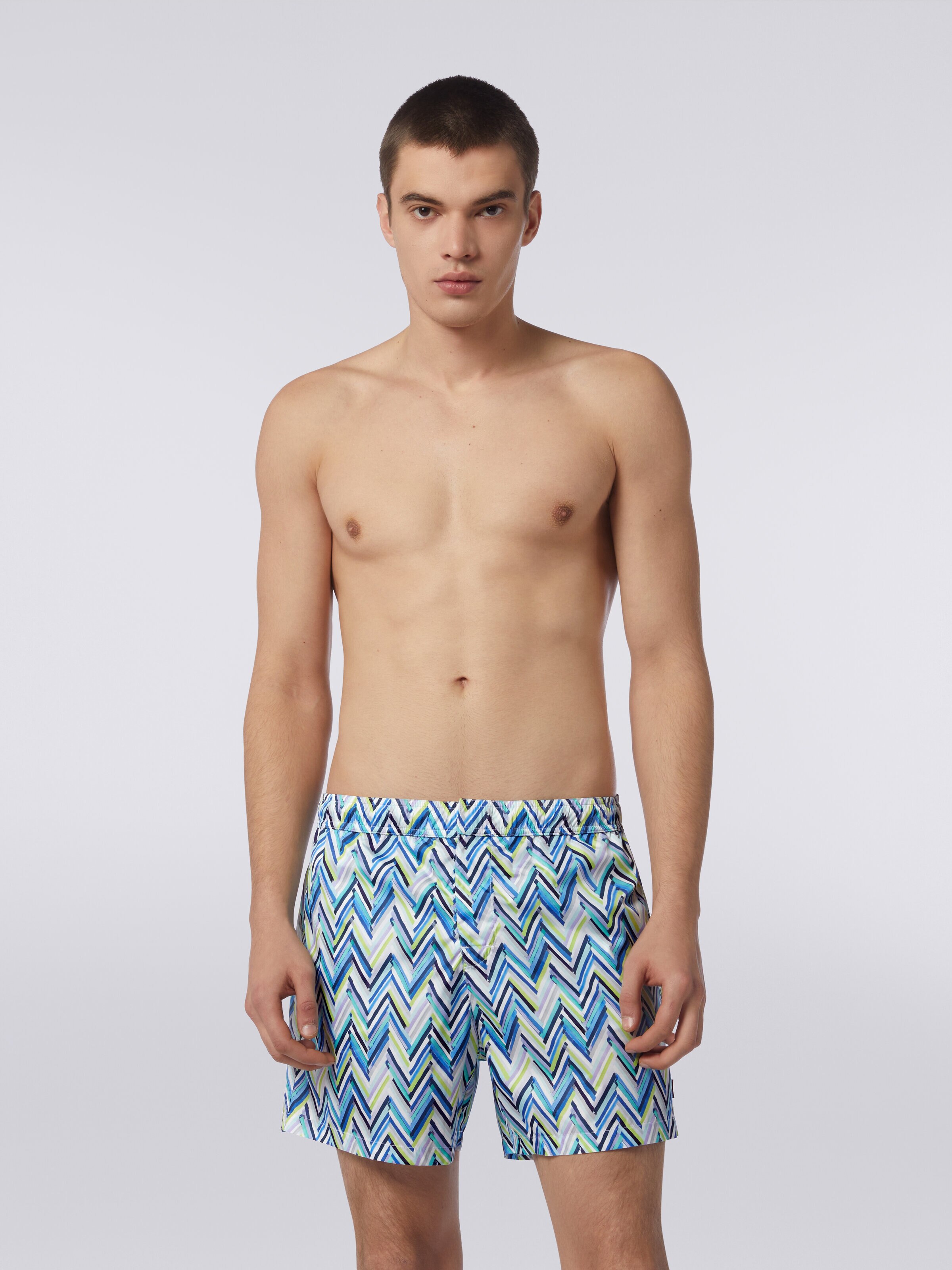 Swimming trunks with brushstroke effect zigzag print, Multicoloured  - 1