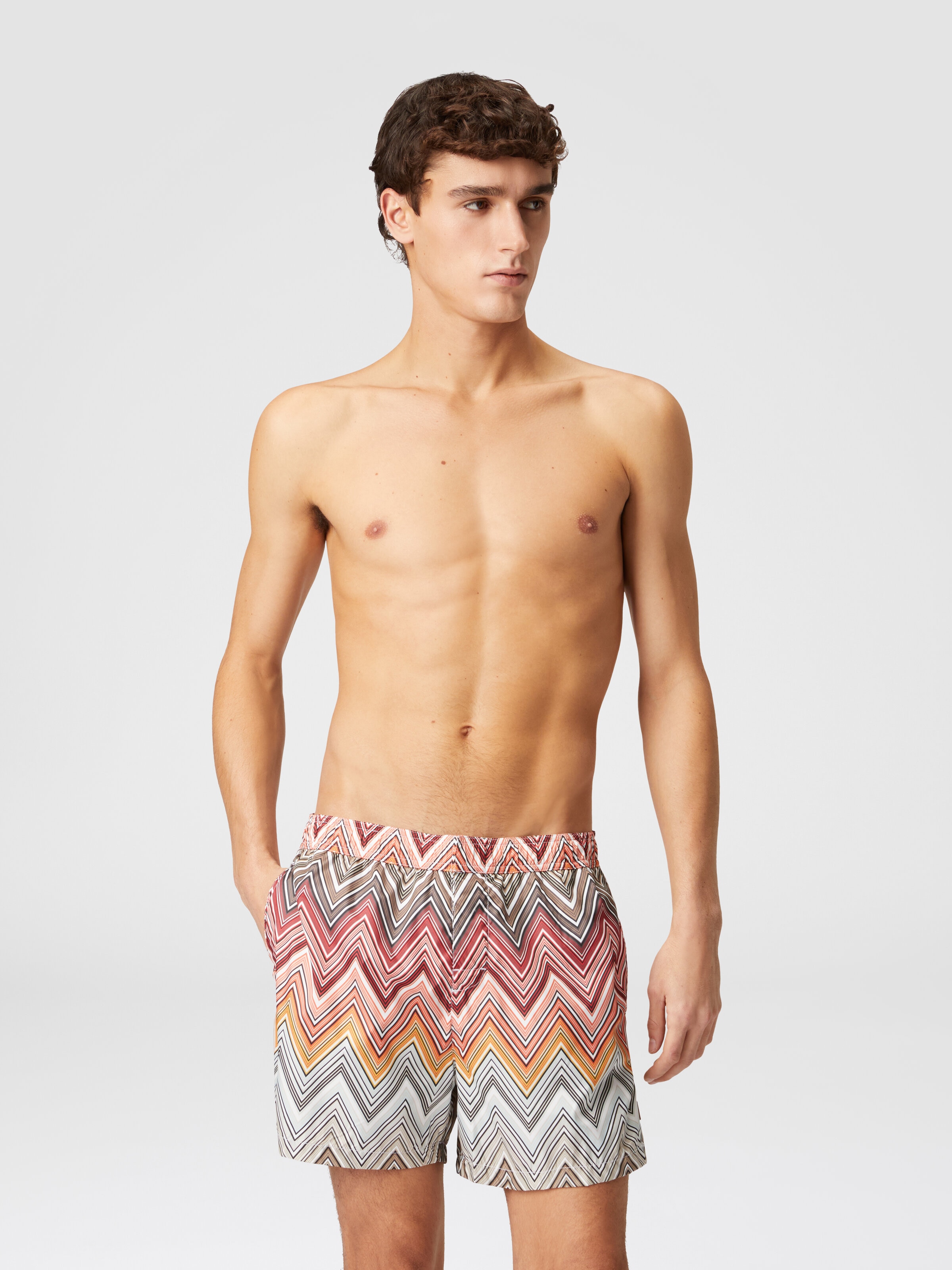 Swimming trunks with large zigzag print, Multicoloured  - 1