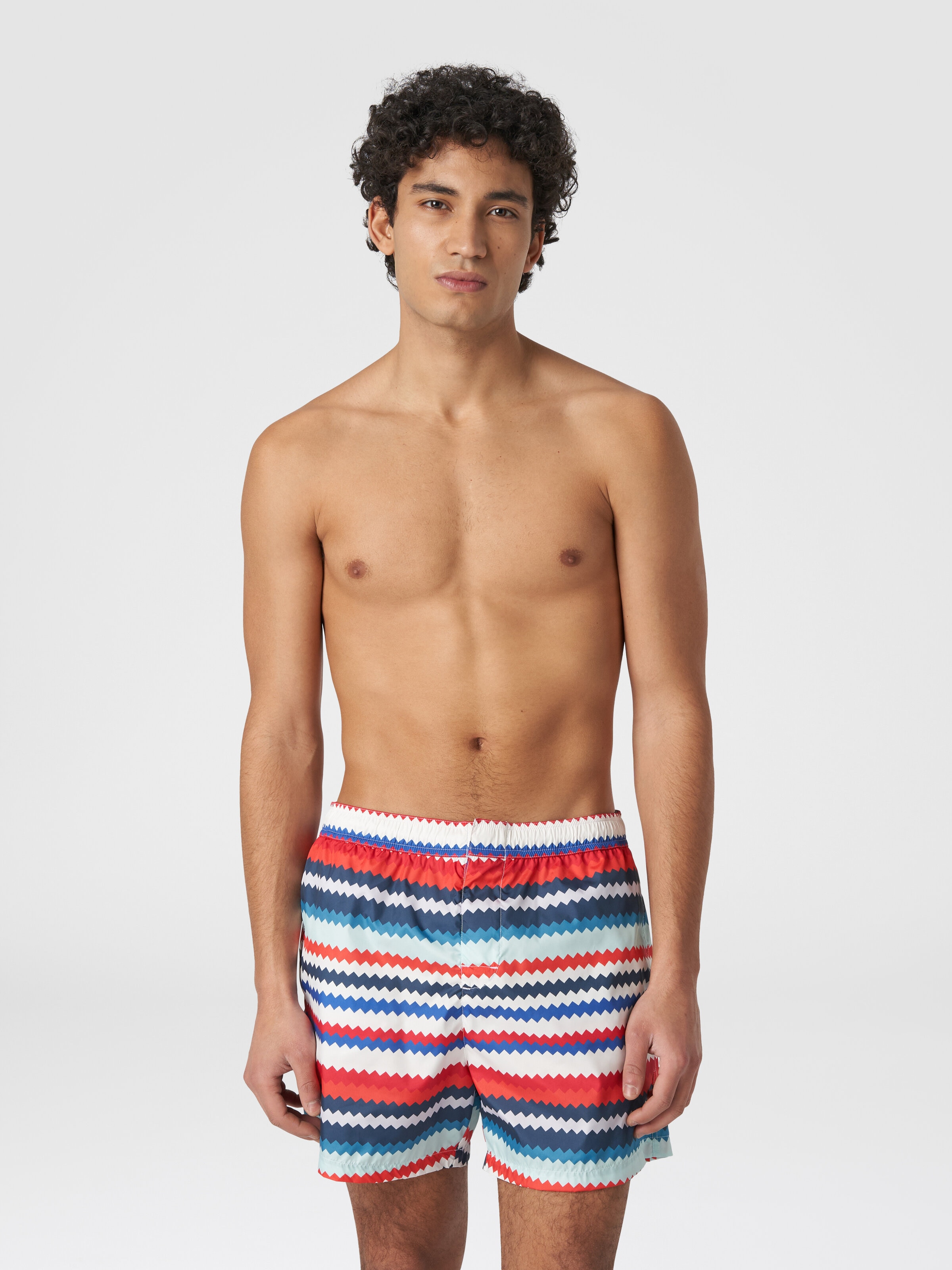 Swimming trunks in small zigzag print nylon, Multicoloured  - 1