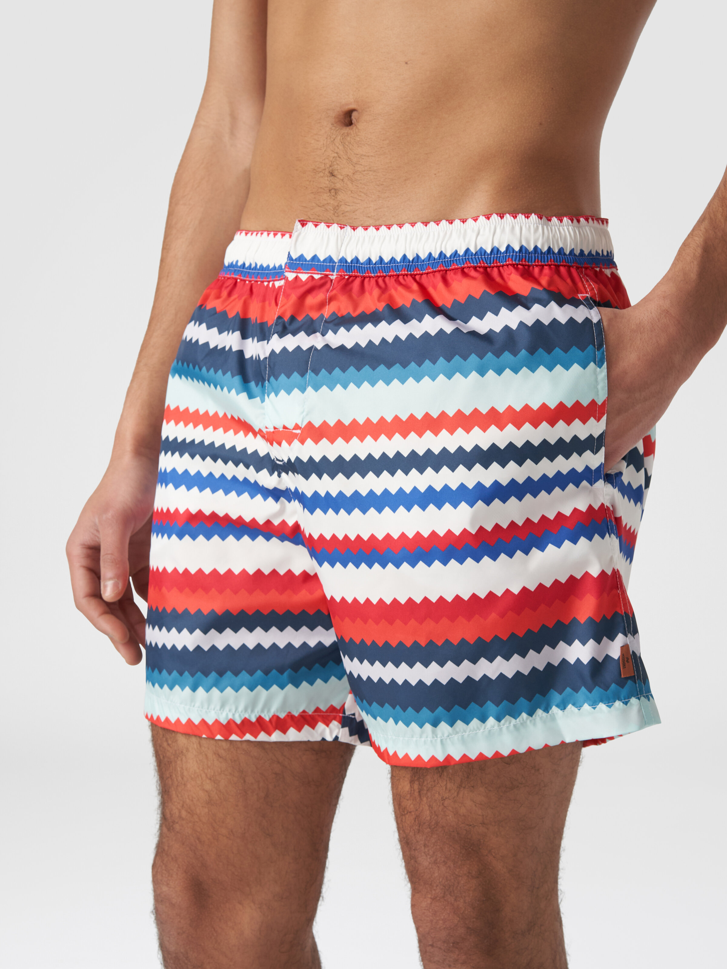 Swimming trunks in small zigzag print nylon, Multicoloured  - 3