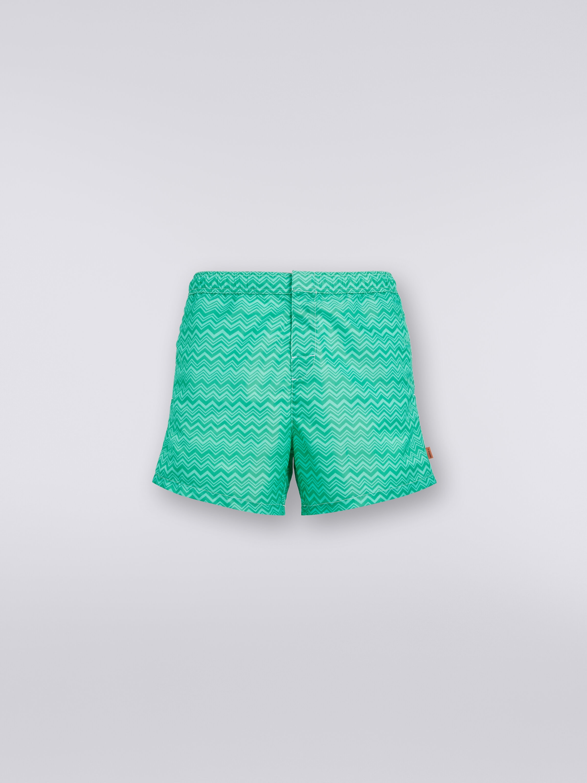 Bañador corto con estampado zigzag tonal, Verde  - 0