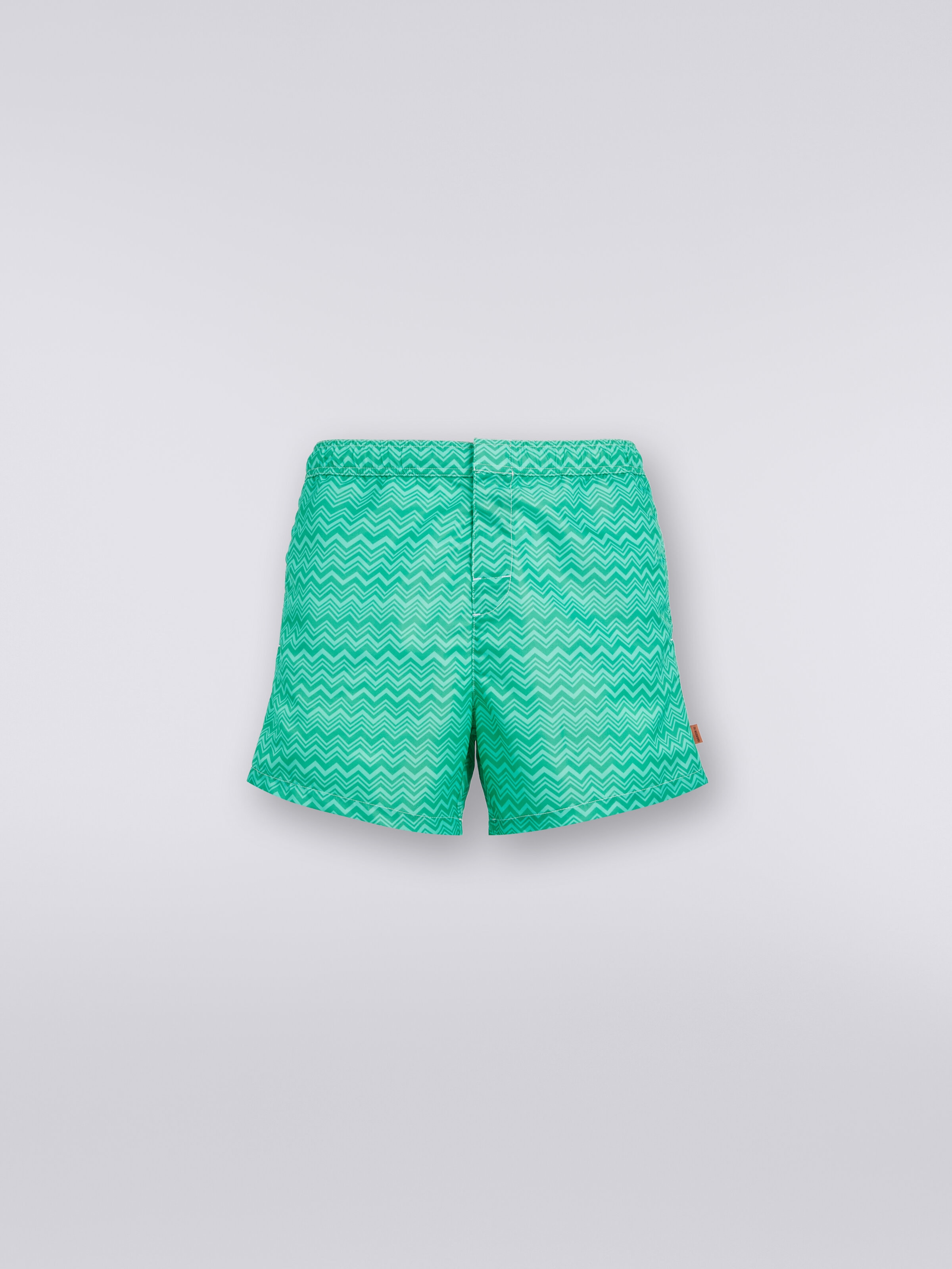 Tonal zigzag print swimming trunks, Green  - 0