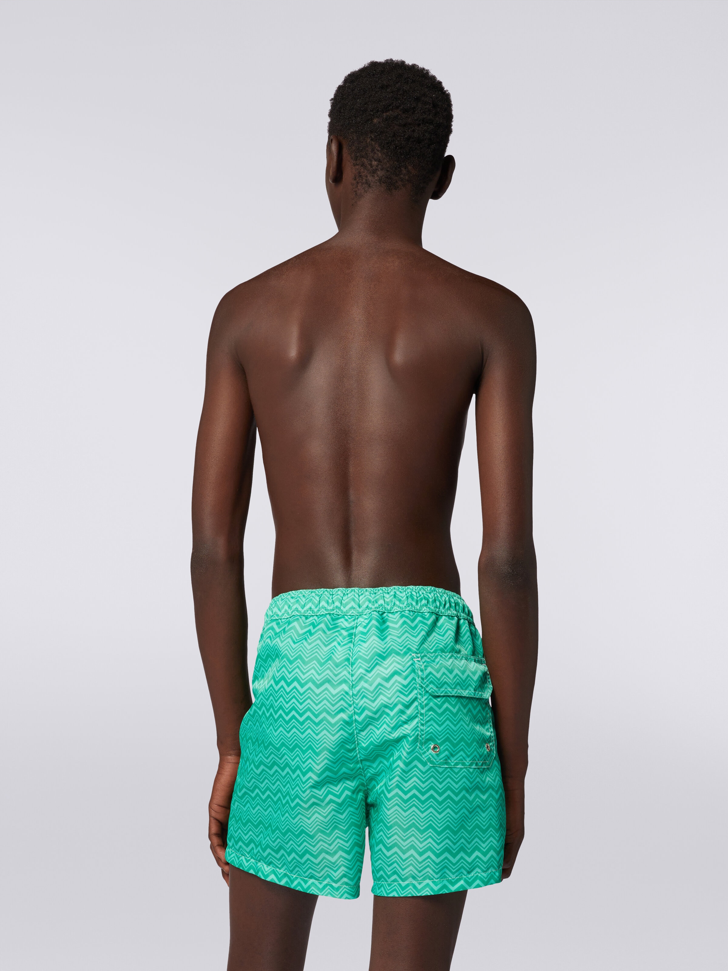 Tonal zigzag print swimming trunks, Green - 3
