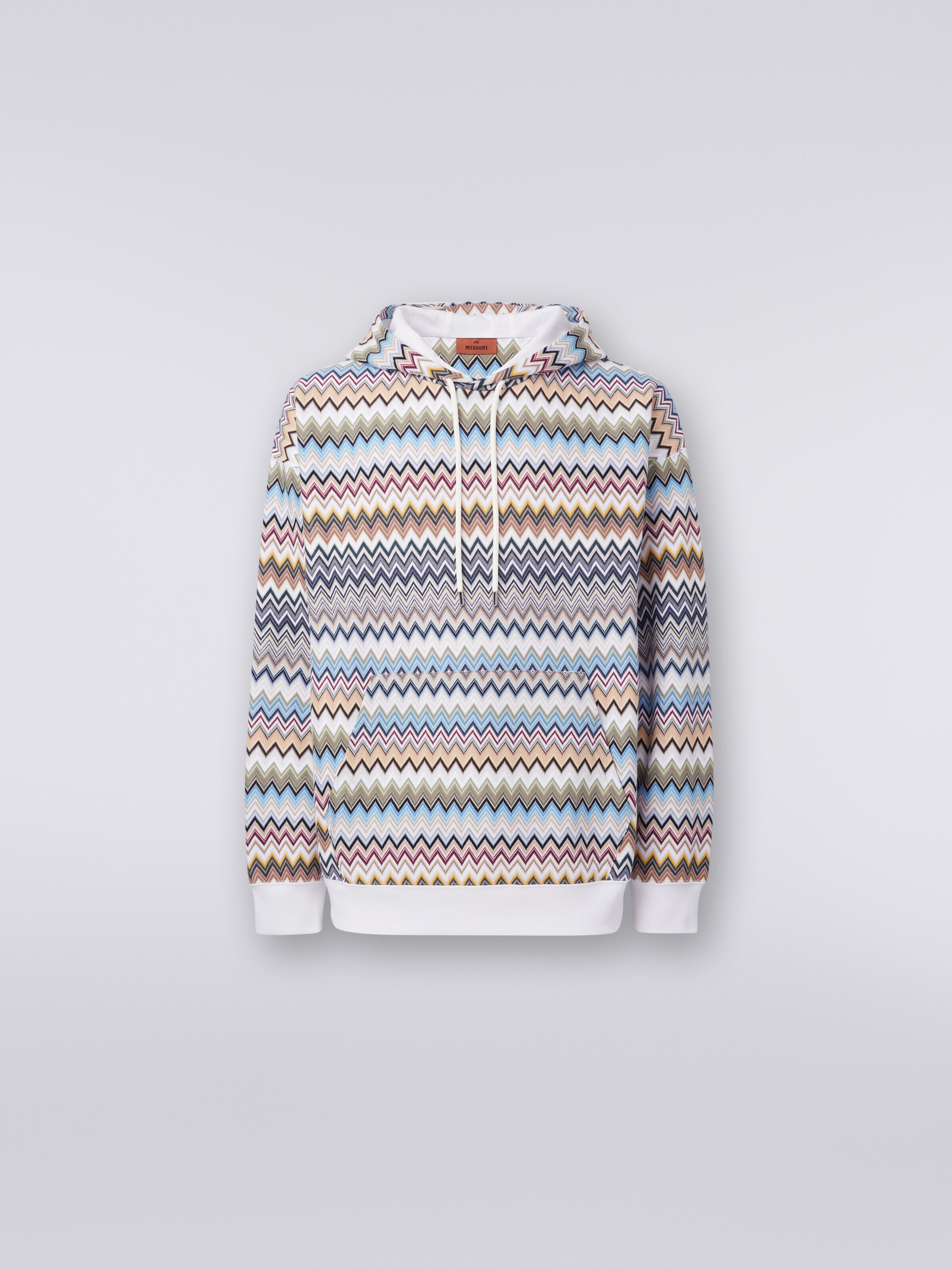 Hooded sweatshirt in zigzag cotton, Multicoloured  - 0