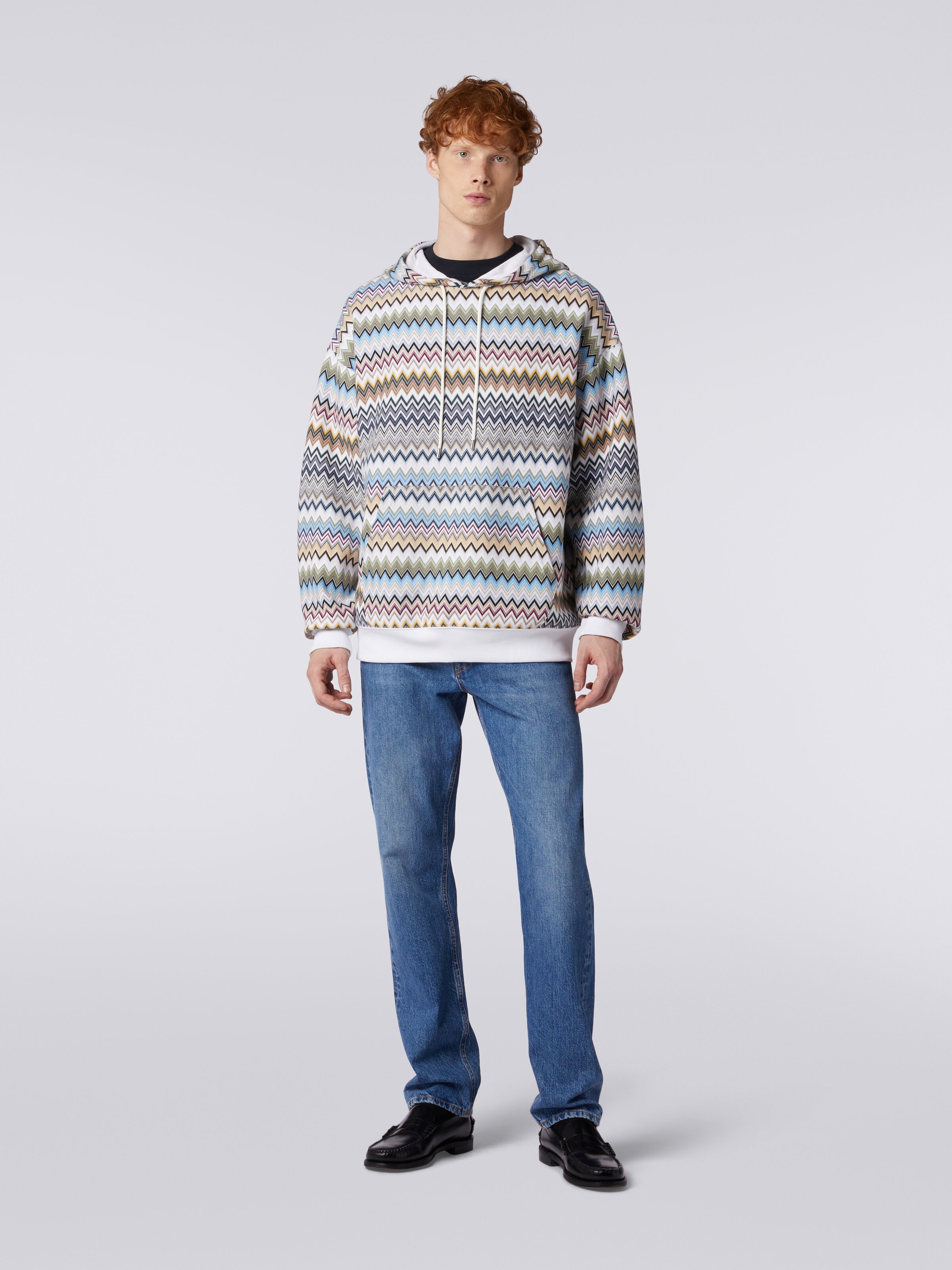 Hooded sweatshirt in zigzag cotton, Multicoloured  - 1