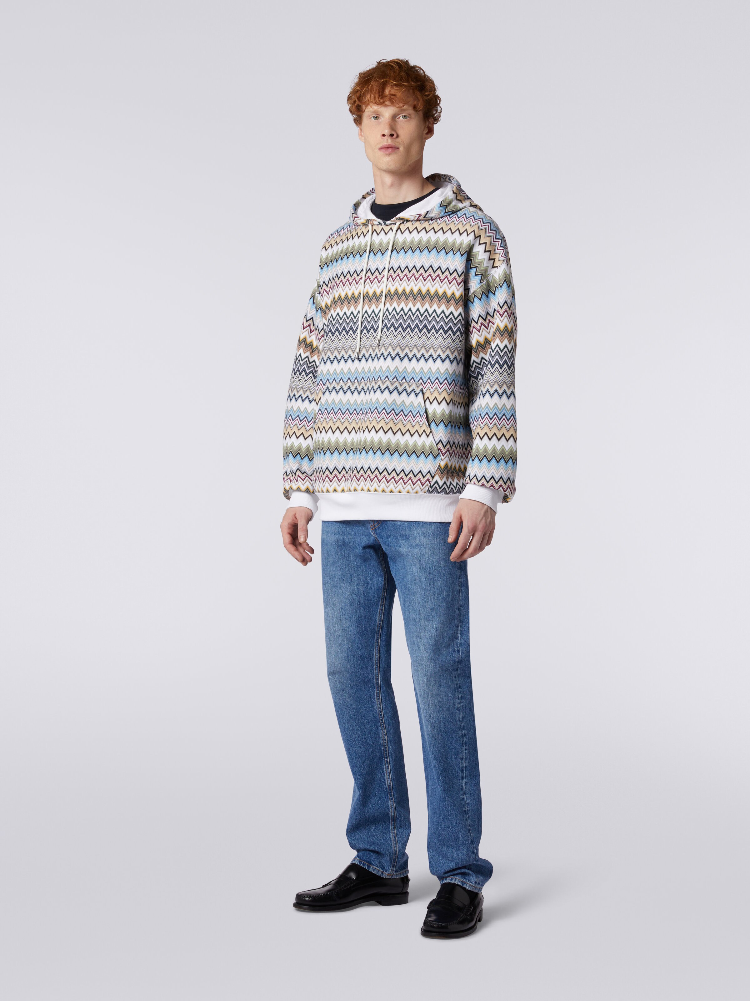 Hooded sweatshirt in zigzag cotton, Multicoloured  - 2