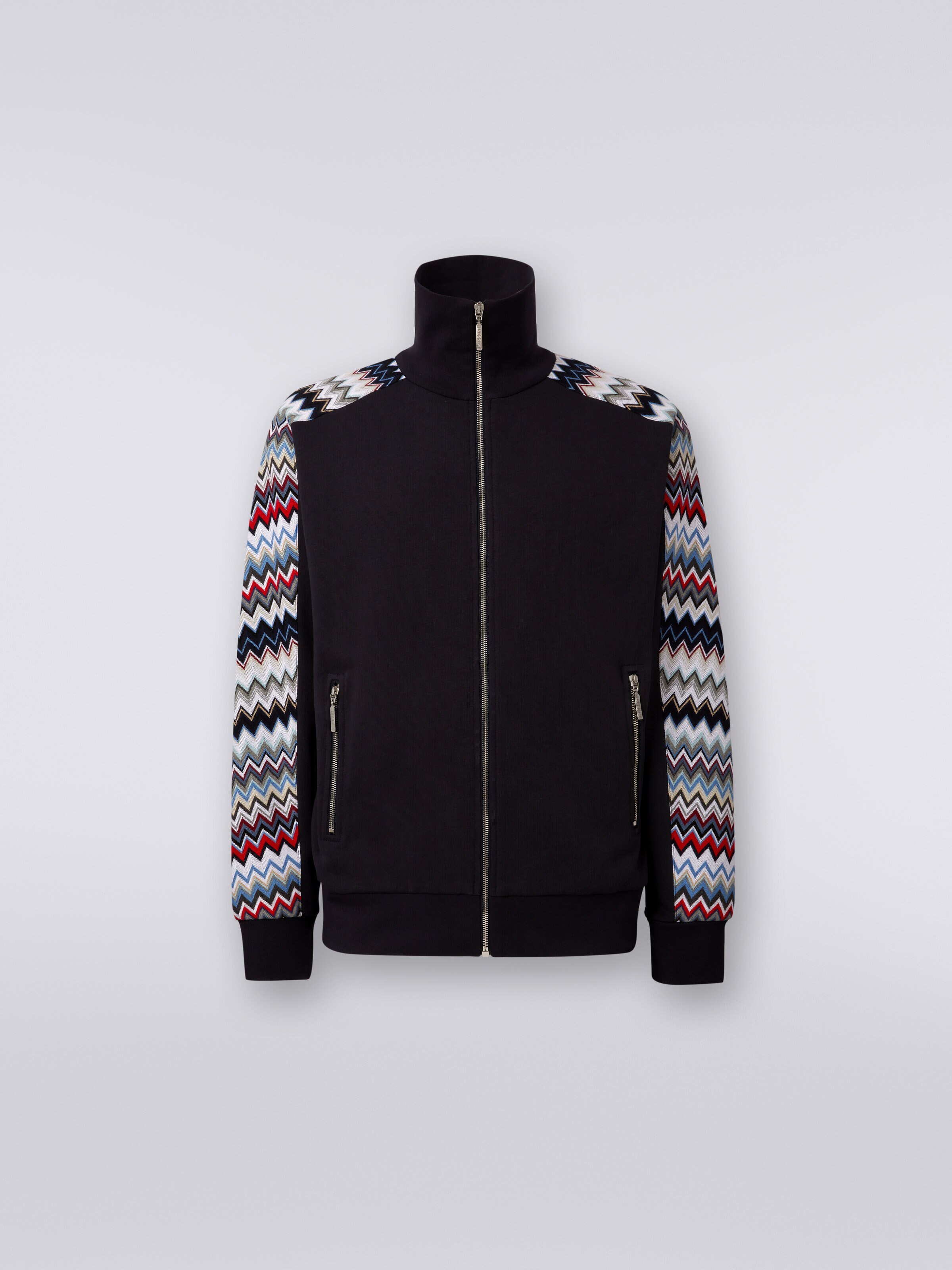 Sweatshirt in cotton with zip and zigzag inserts